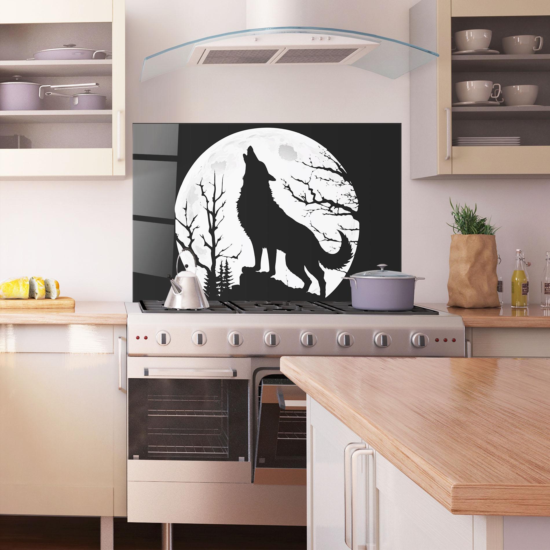 Panou Sticla Bucatarie Full Moon Wolf mockup 1