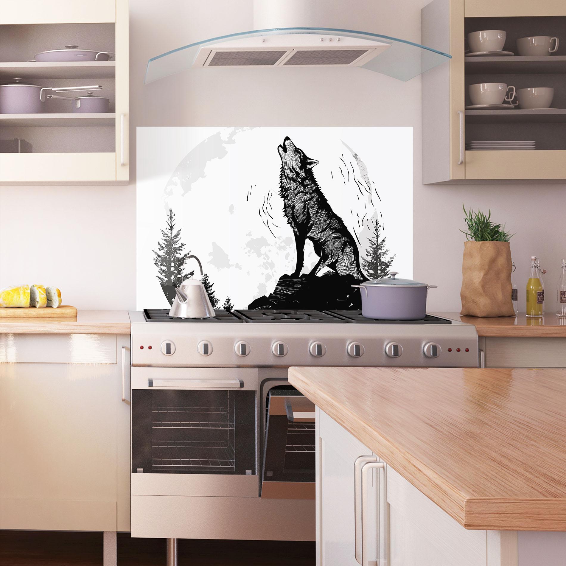 Panou Sticla Bucatarie Grey Moon Wolf mockup 1