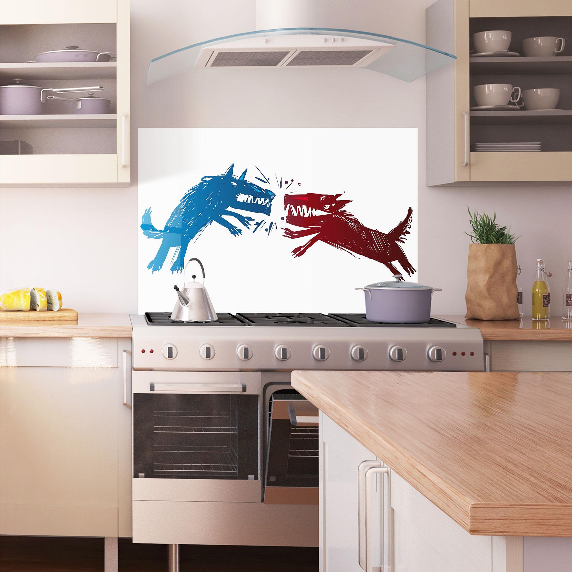 Panou Sticla Bucatarie Red Blue Wolves mockup 1