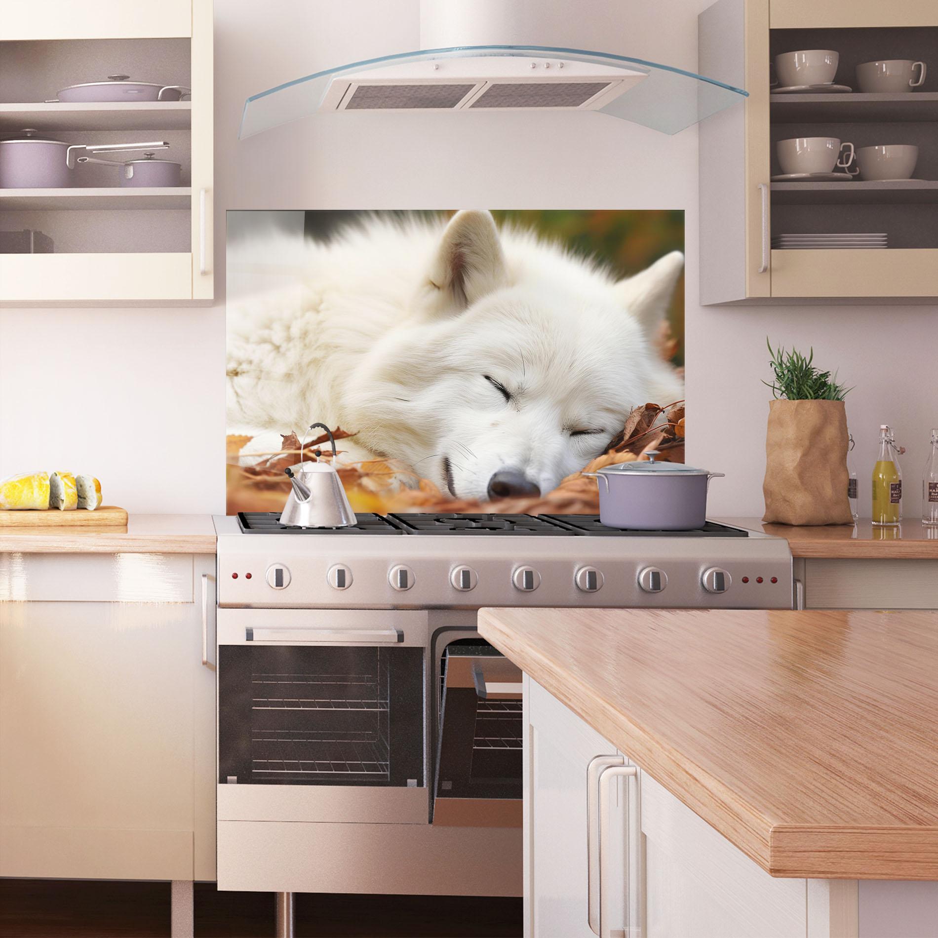 Panou Sticla Bucatarie White Wolf Sleeping mockup 1