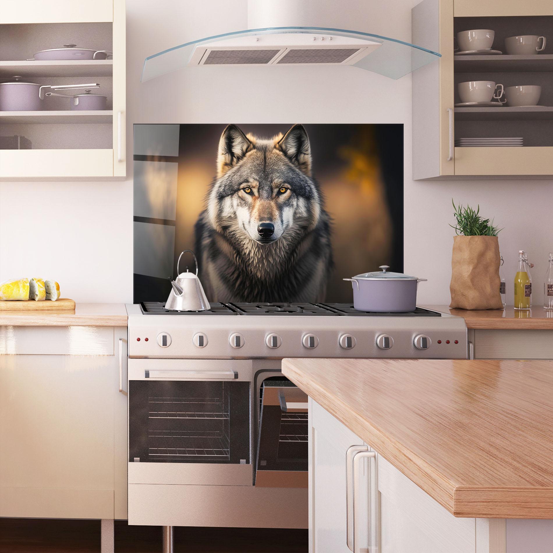 Panou Sticla Bucatarie Wild Gray Wolf mockup 1
