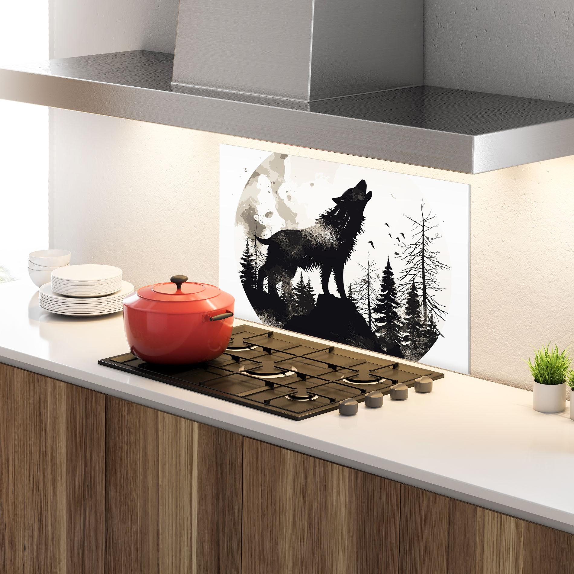 Panou Sticla Bucatarie Black On Cream Wolf mockup 4