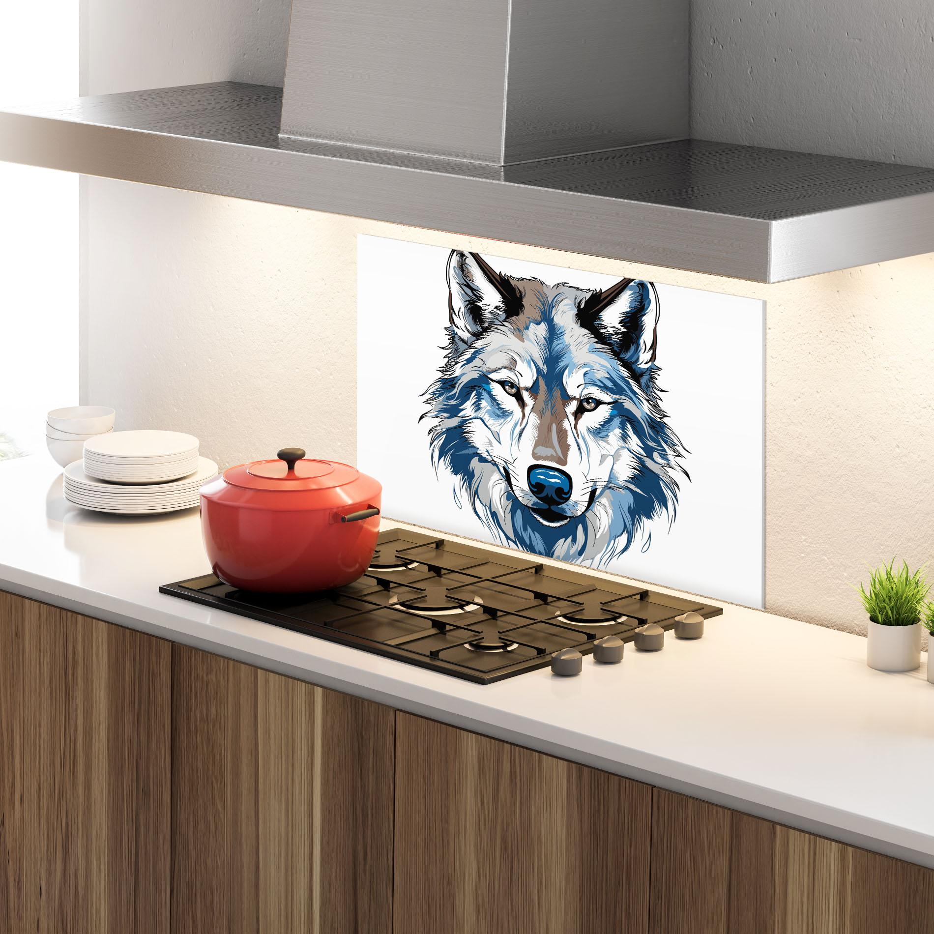 Panou Sticla Bucatarie Blue Wolf Head mockup 4