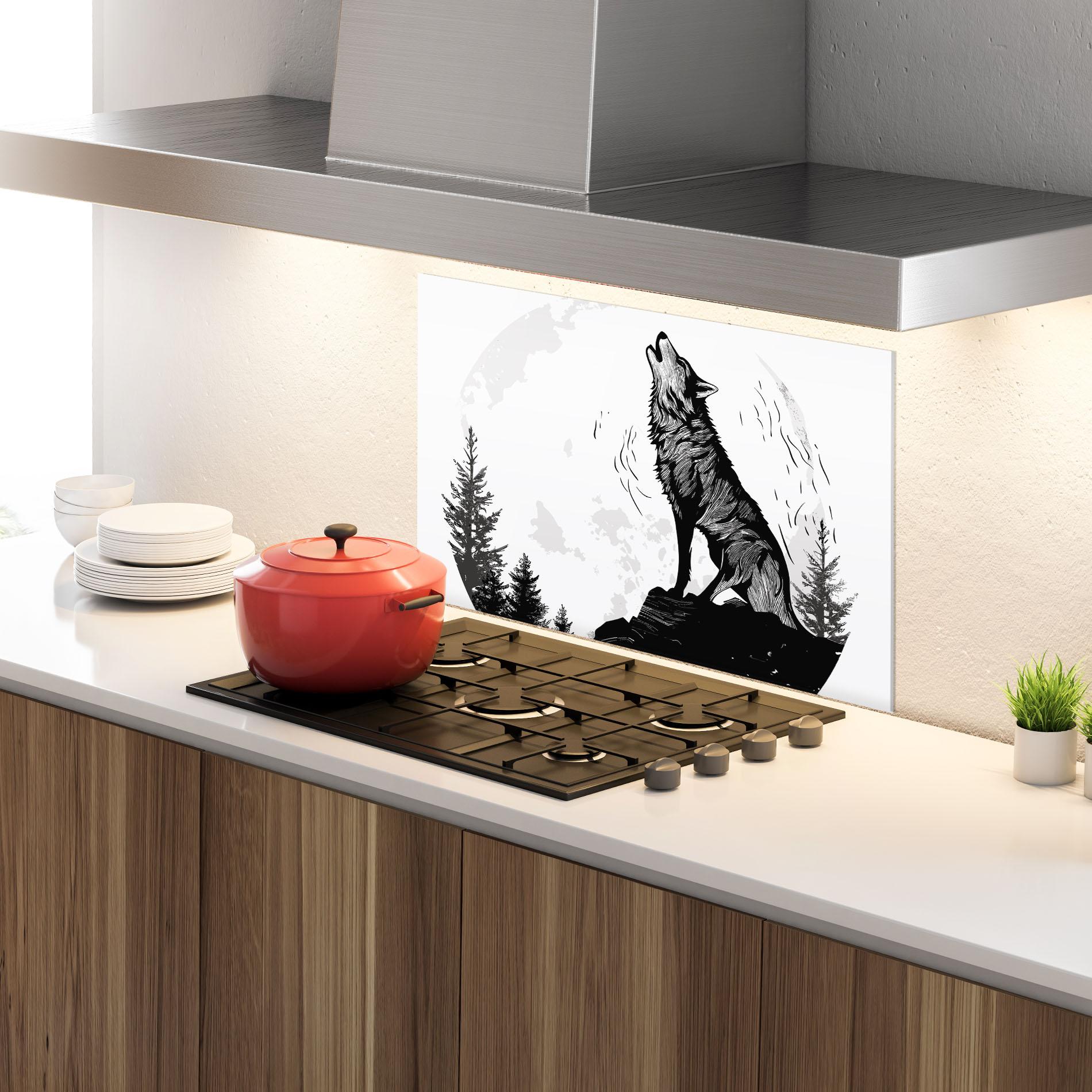 Panou Sticla Bucatarie Grey Moon Wolf mockup 4