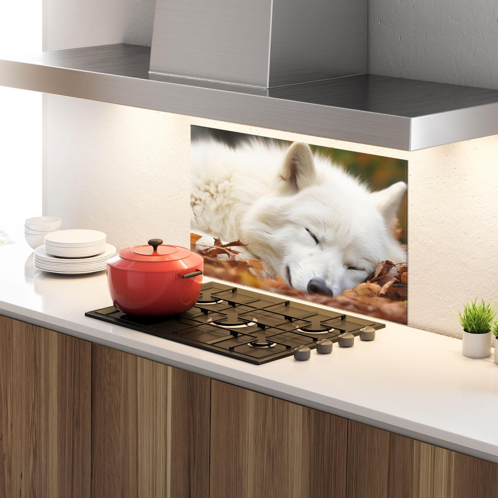 Panou Sticla Bucatarie White Wolf Sleeping mockup 4