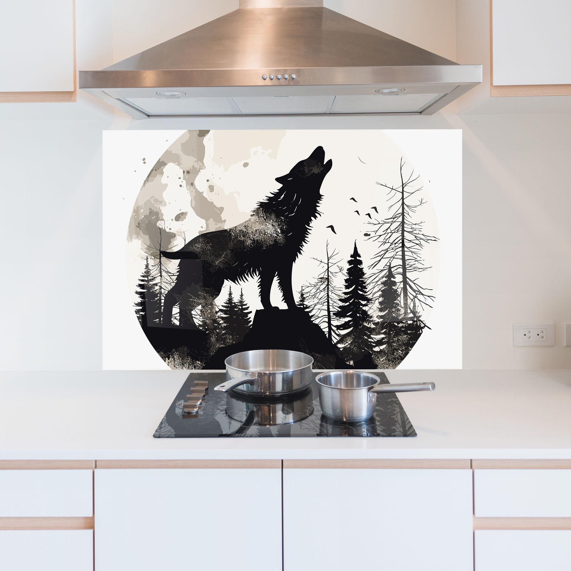 Panou Sticla Bucatarie Black On Cream Wolf mockup 5