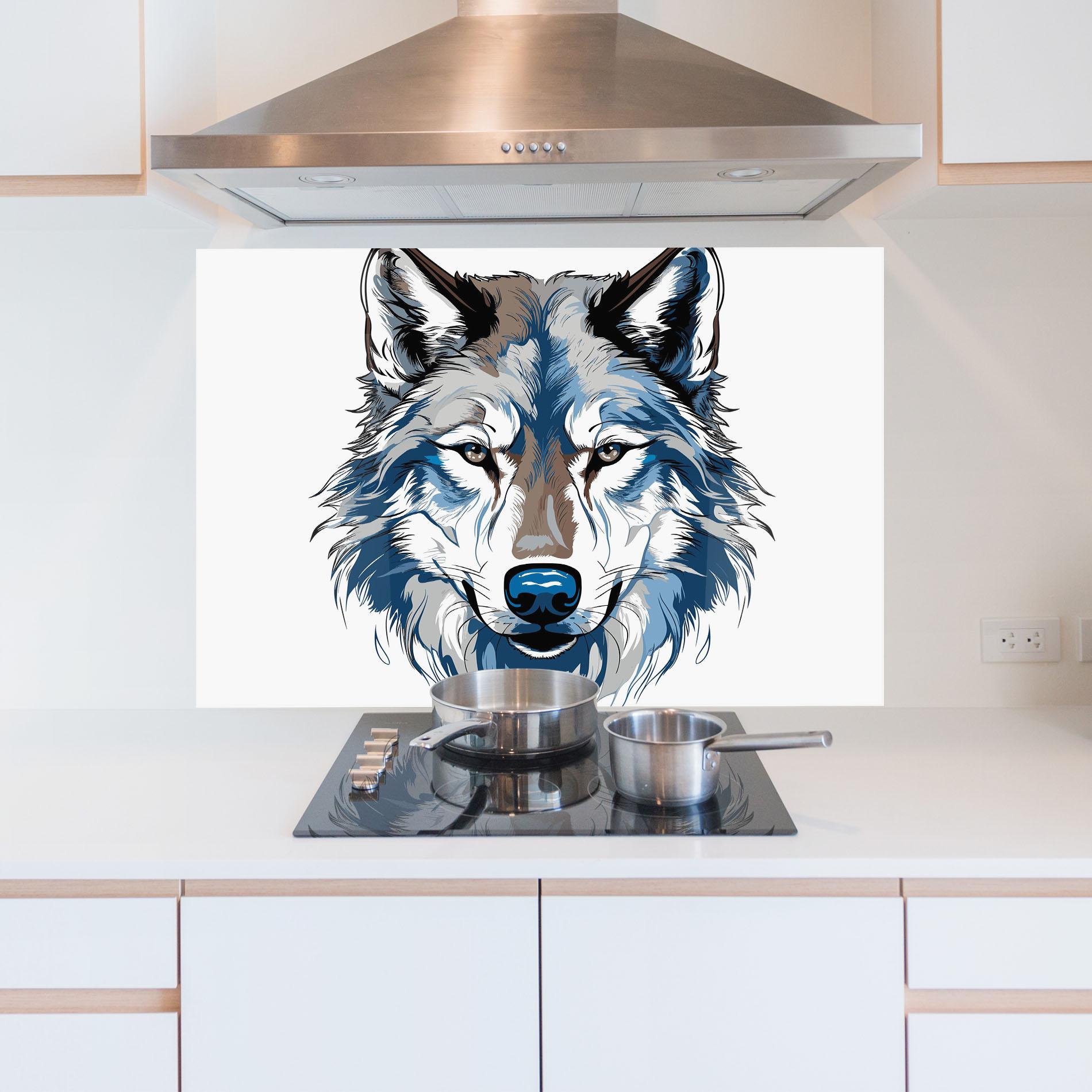 Panou Sticla Bucatarie Blue Wolf Head mockup 5