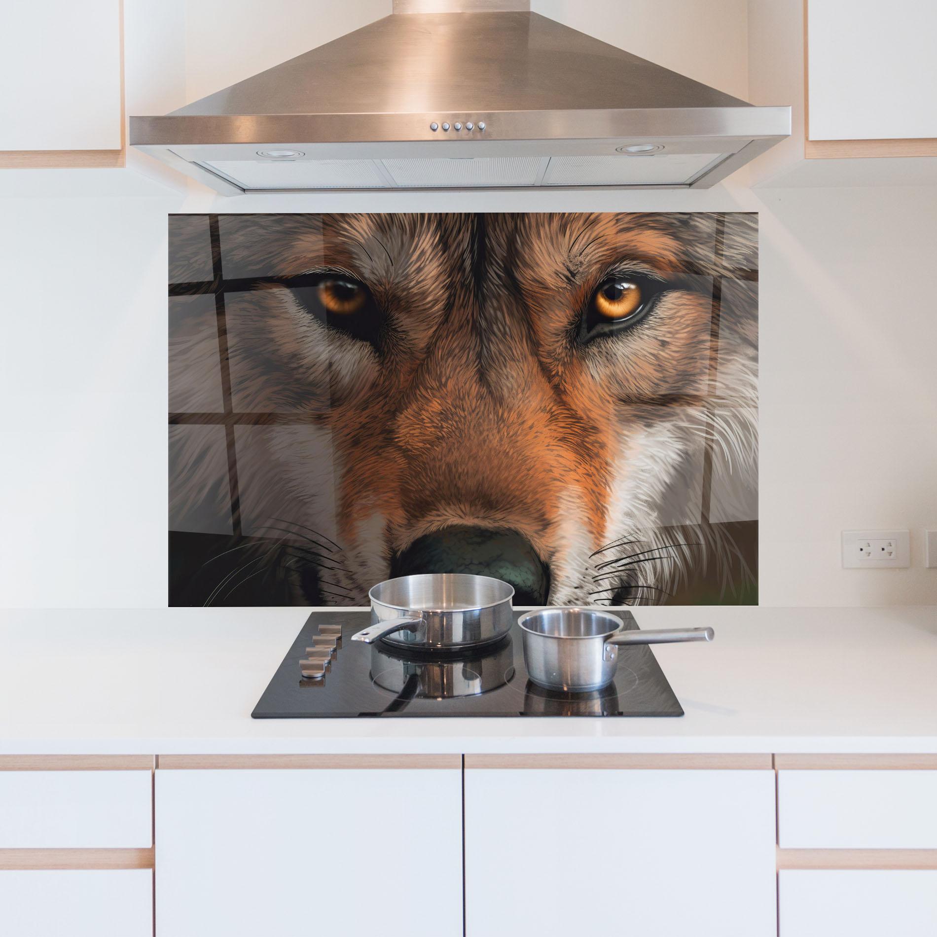 Panou Sticla Bucatarie Close Up Wolf Eyes mockup 5