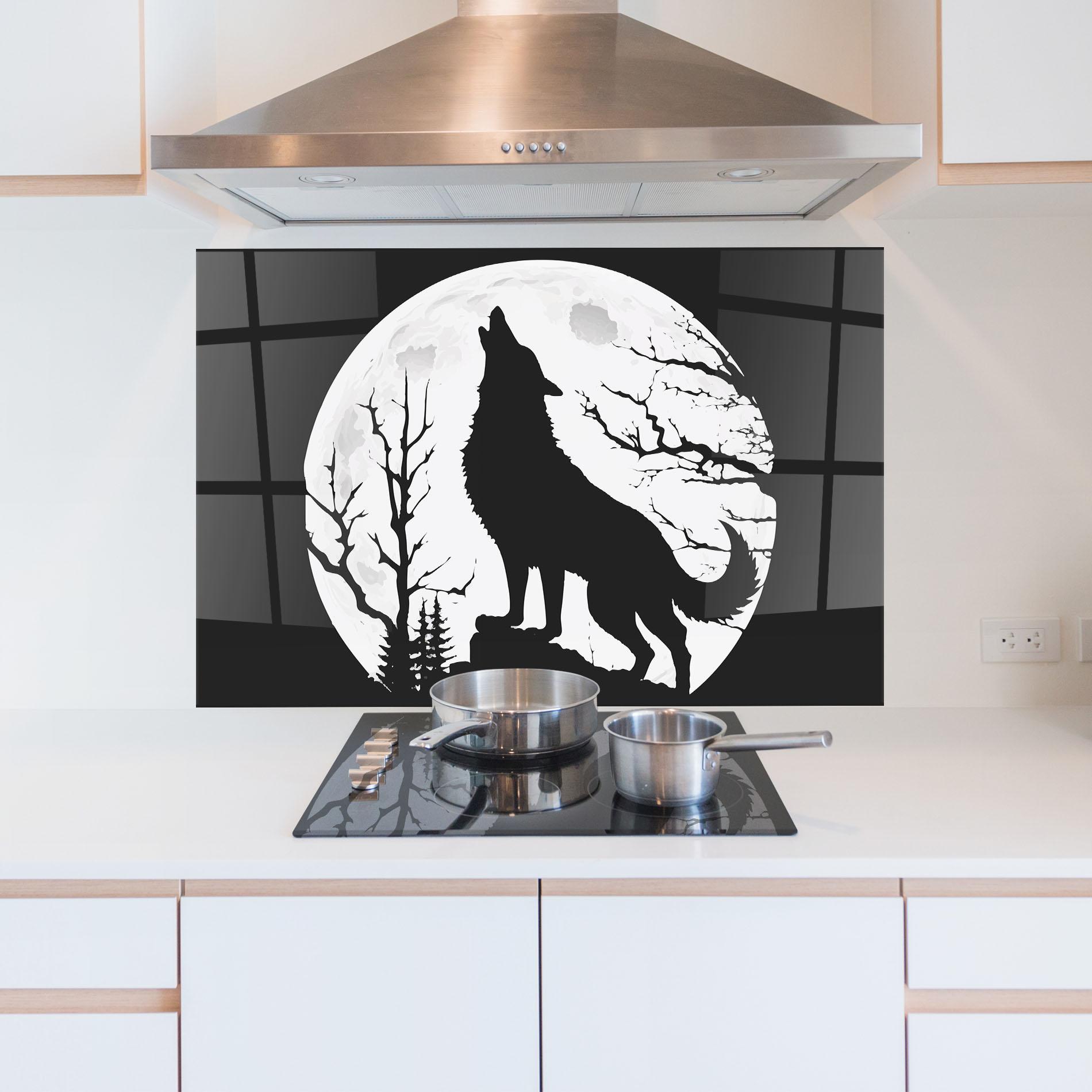 Panou Sticla Bucatarie Full Moon Wolf mockup 5