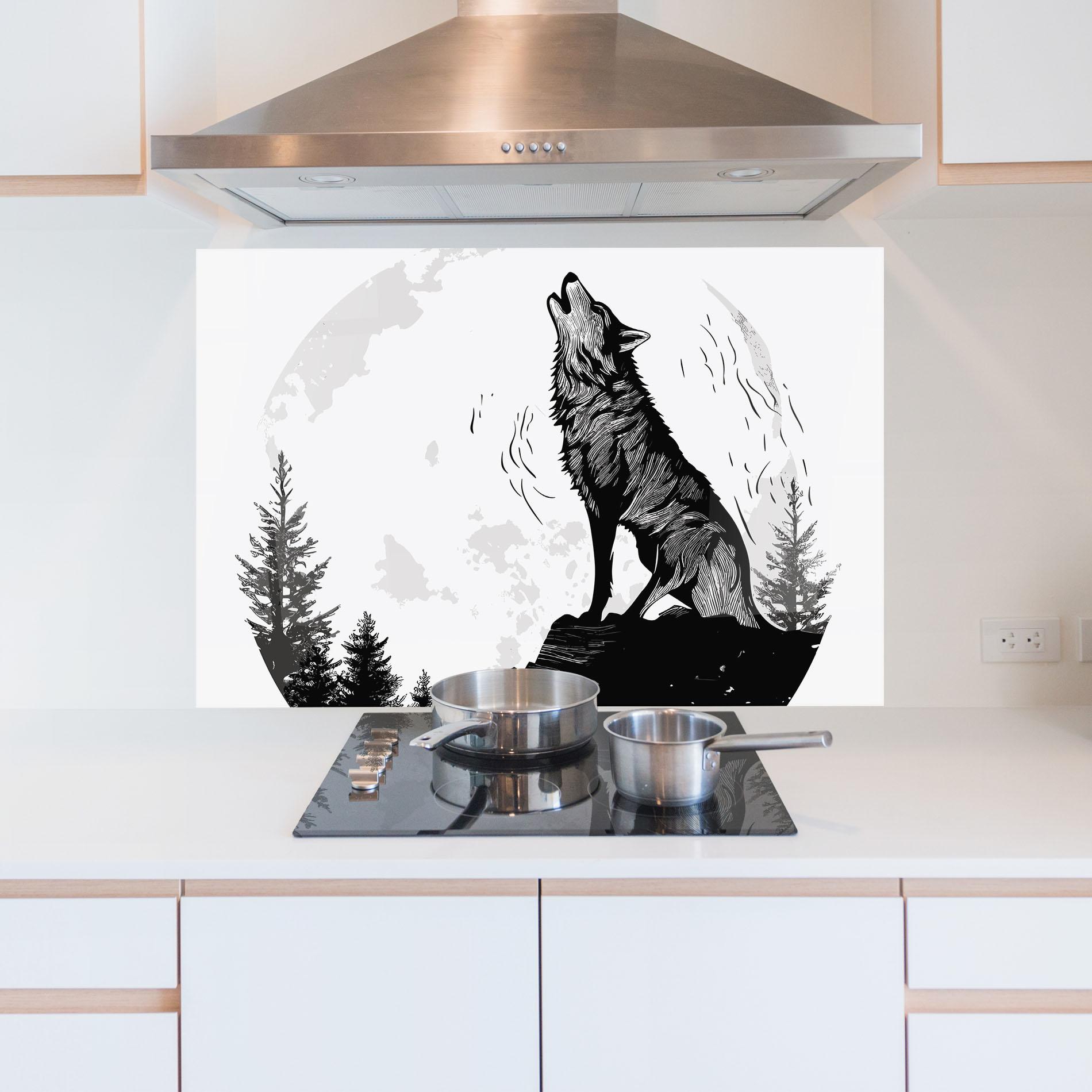 Panou Sticla Bucatarie Grey Moon Wolf mockup 5