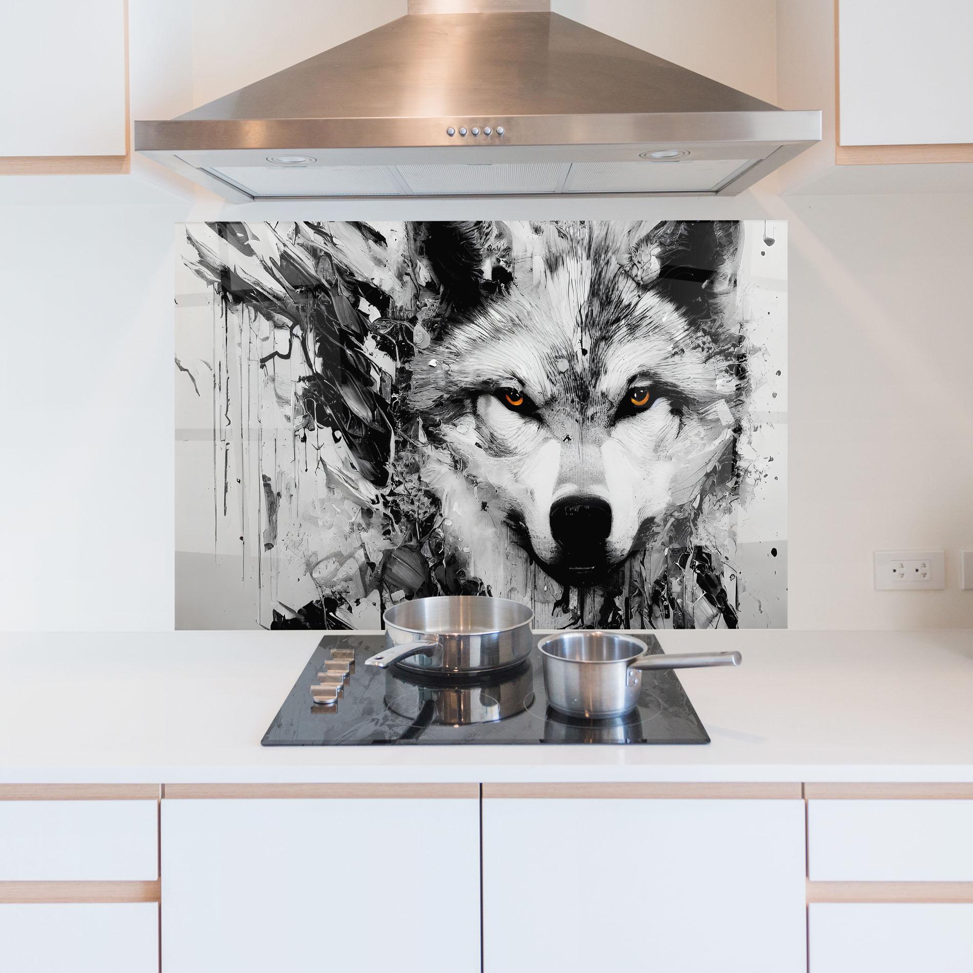 Panou Sticla Bucatarie Grey Wolf Portrait mockup 5