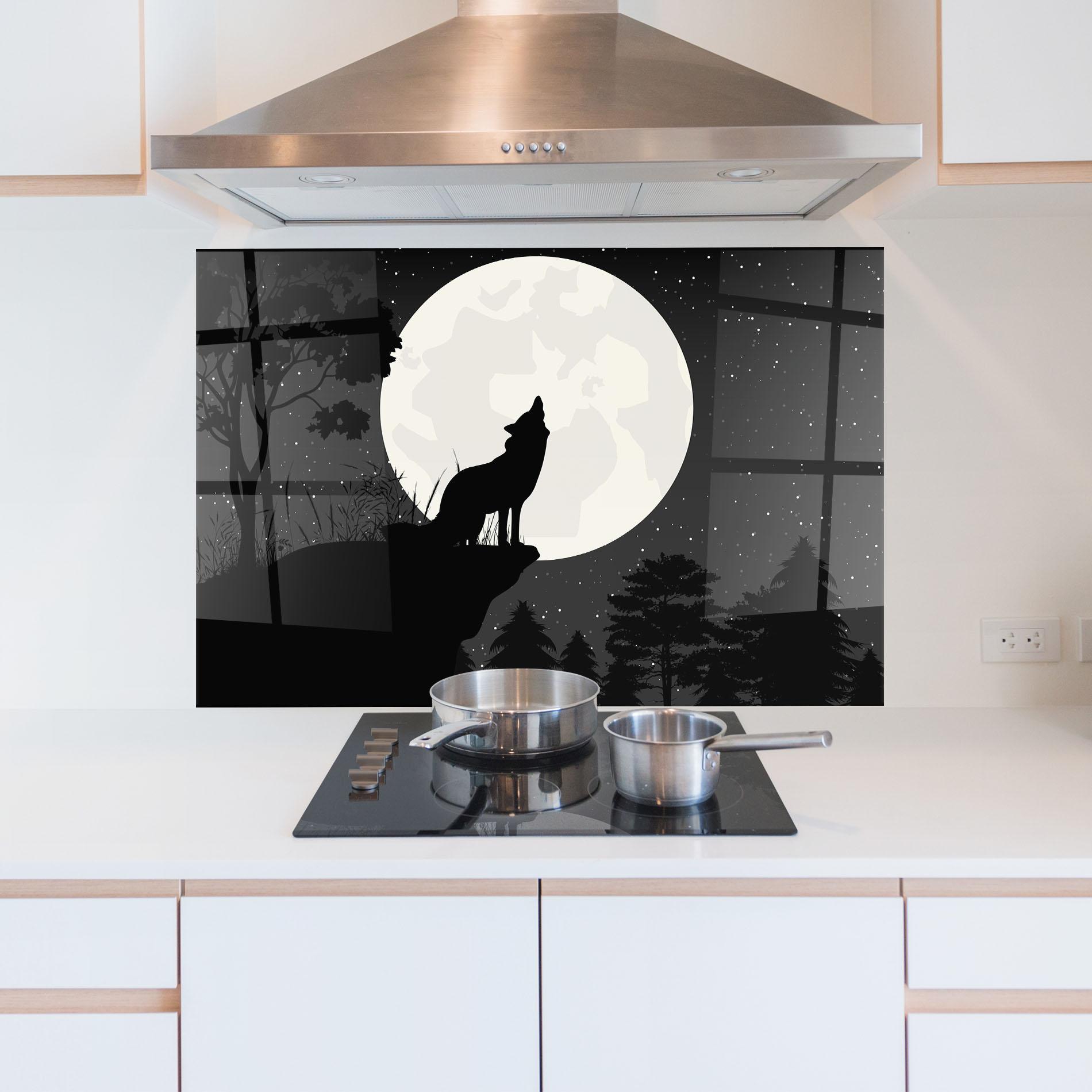 Panou Sticla Bucatarie Moon Wolf Silhouette mockup 5