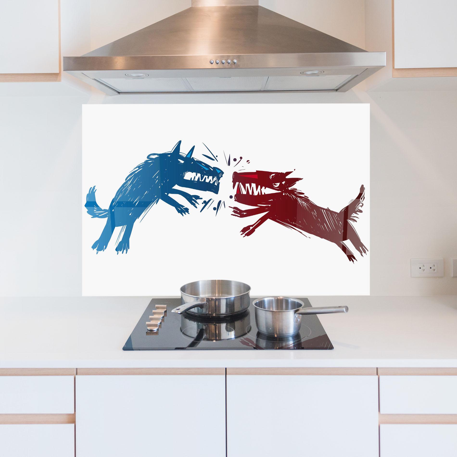 Panou Sticla Bucatarie Red Blue Wolves mockup 5
