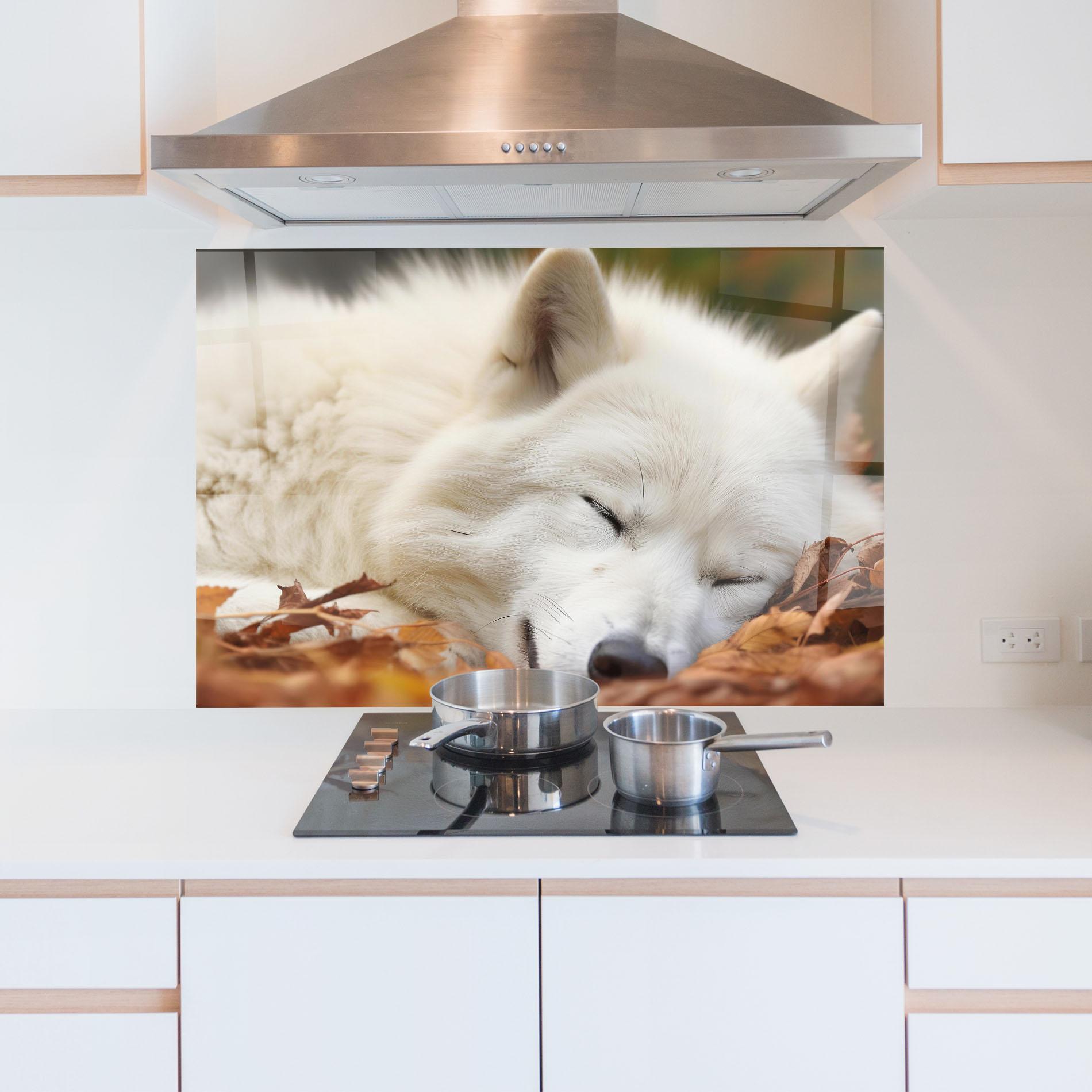 Panou Sticla Bucatarie White Wolf Sleeping mockup 5
