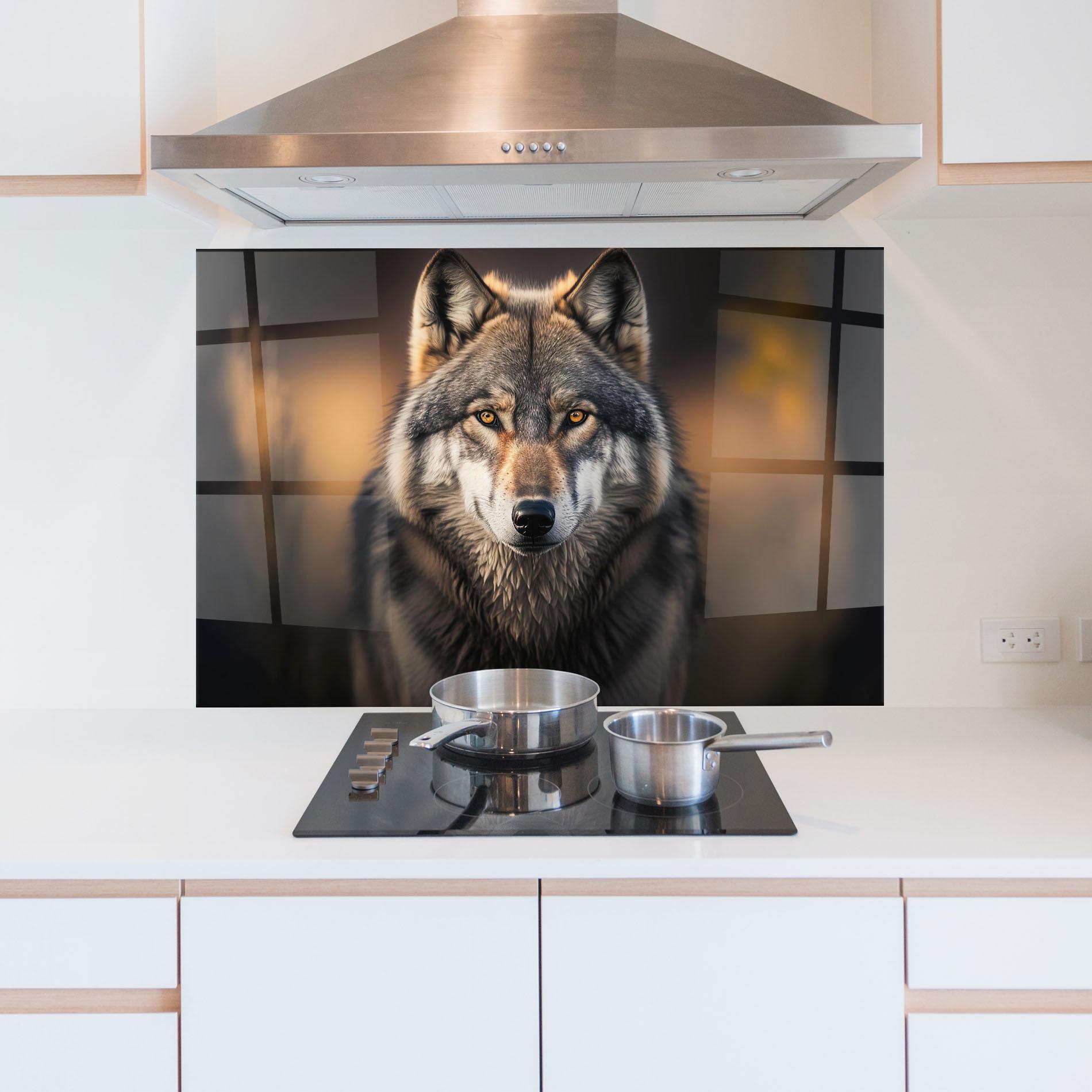 Panou Sticla Bucatarie Wild Gray Wolf mockup 5