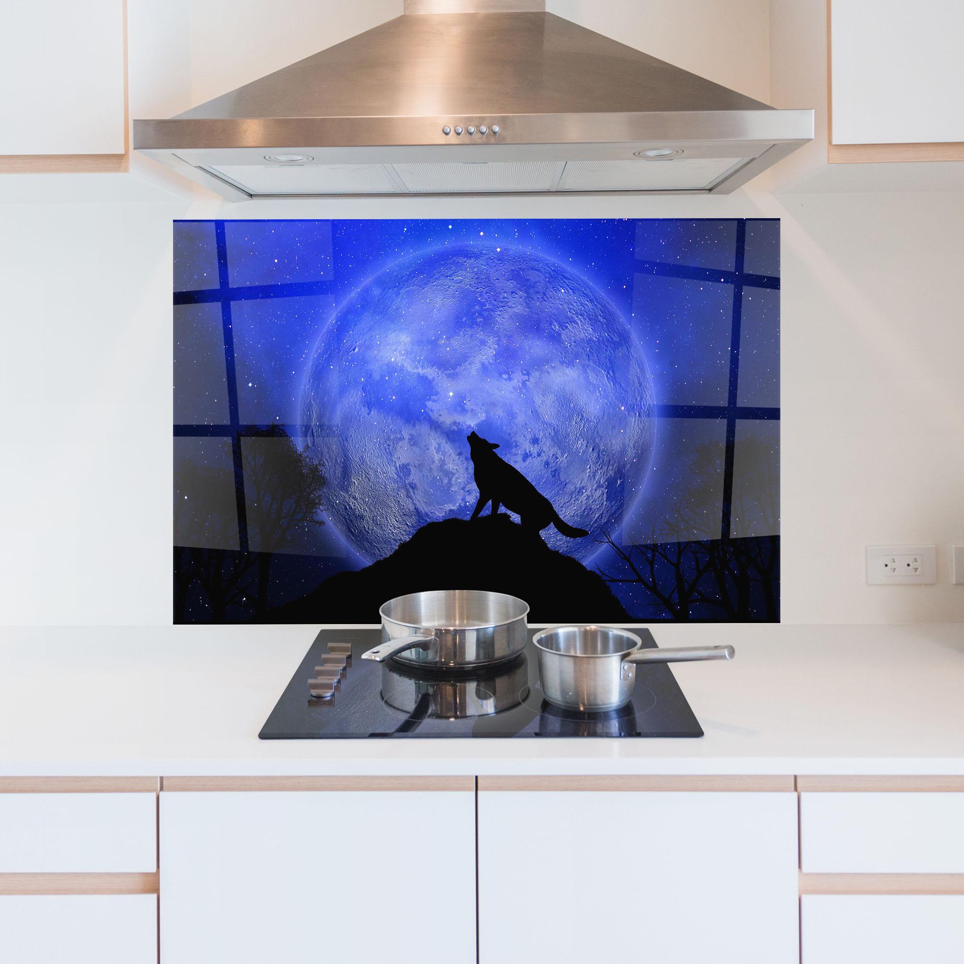 Panou Sticla Bucatarie Wolf Howling mockup 5