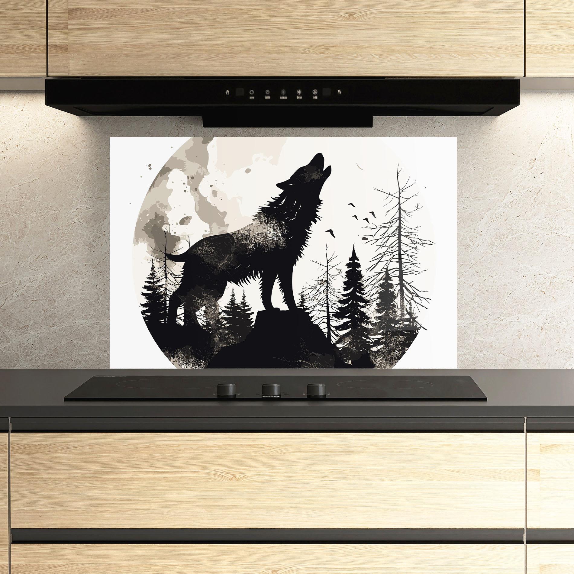 Panou Sticla Bucatarie Black On Cream Wolf mockup 3