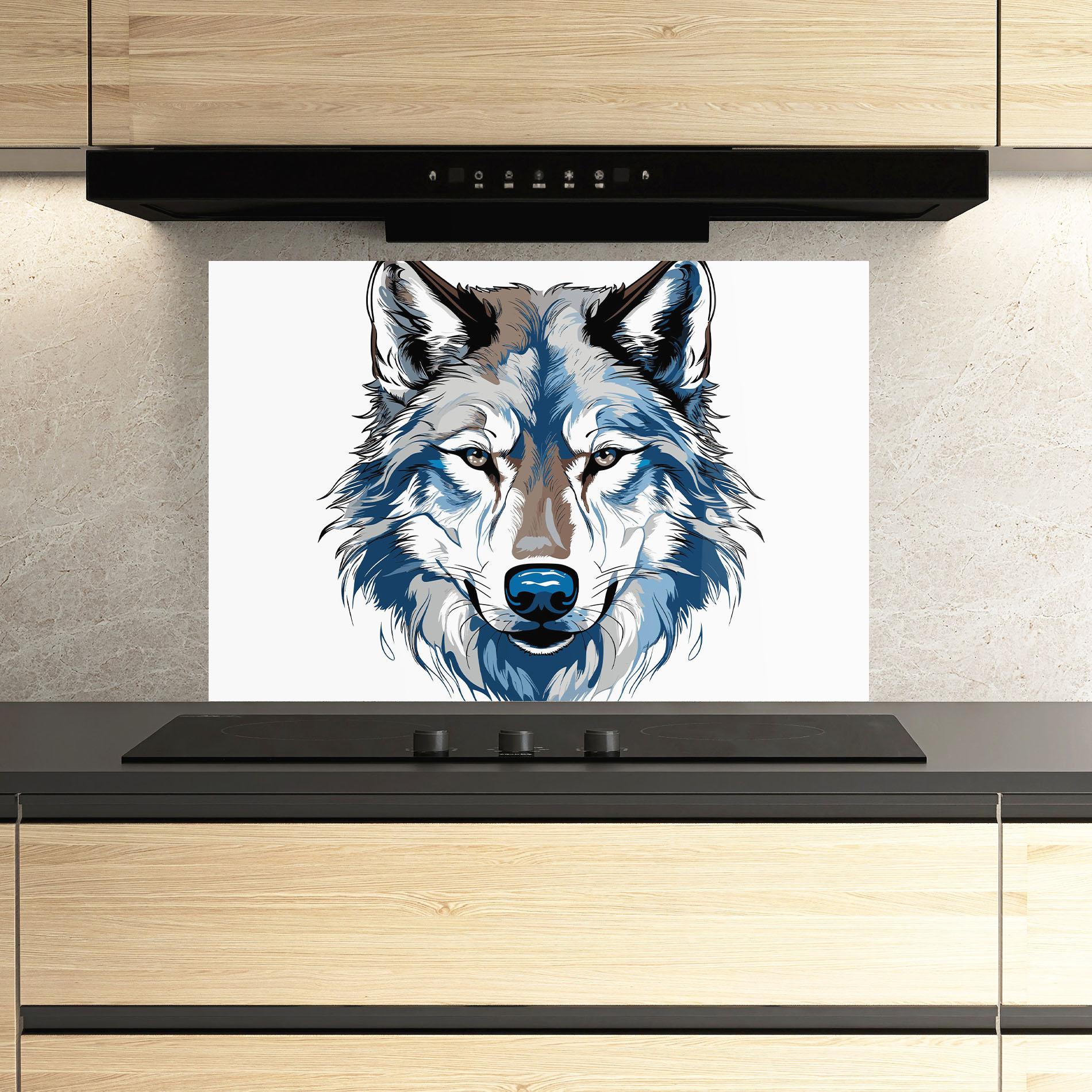 Panou Sticla Bucatarie Blue Wolf Head mockup 3