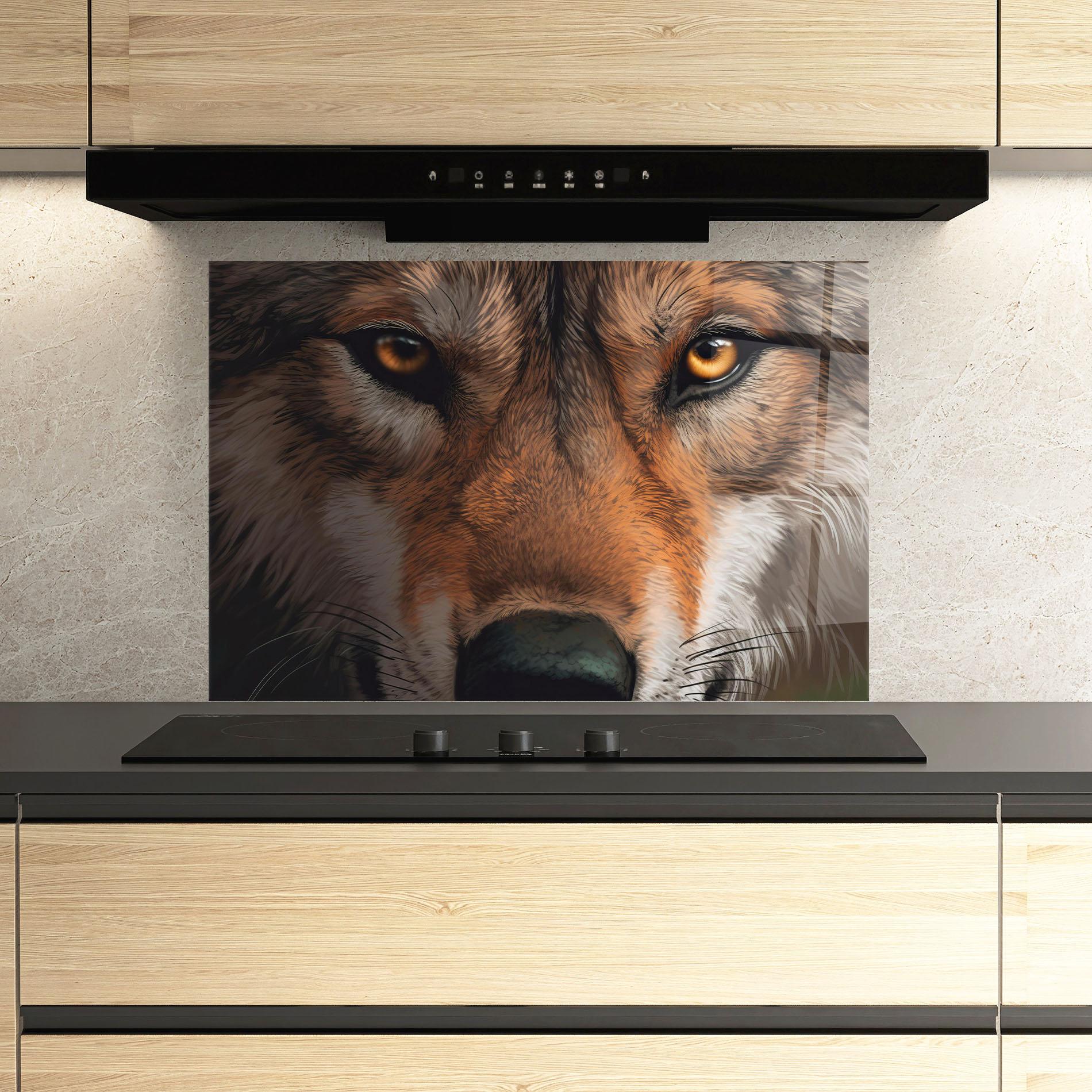 Panou Sticla Bucatarie Close Up Wolf Eyes mockup 3