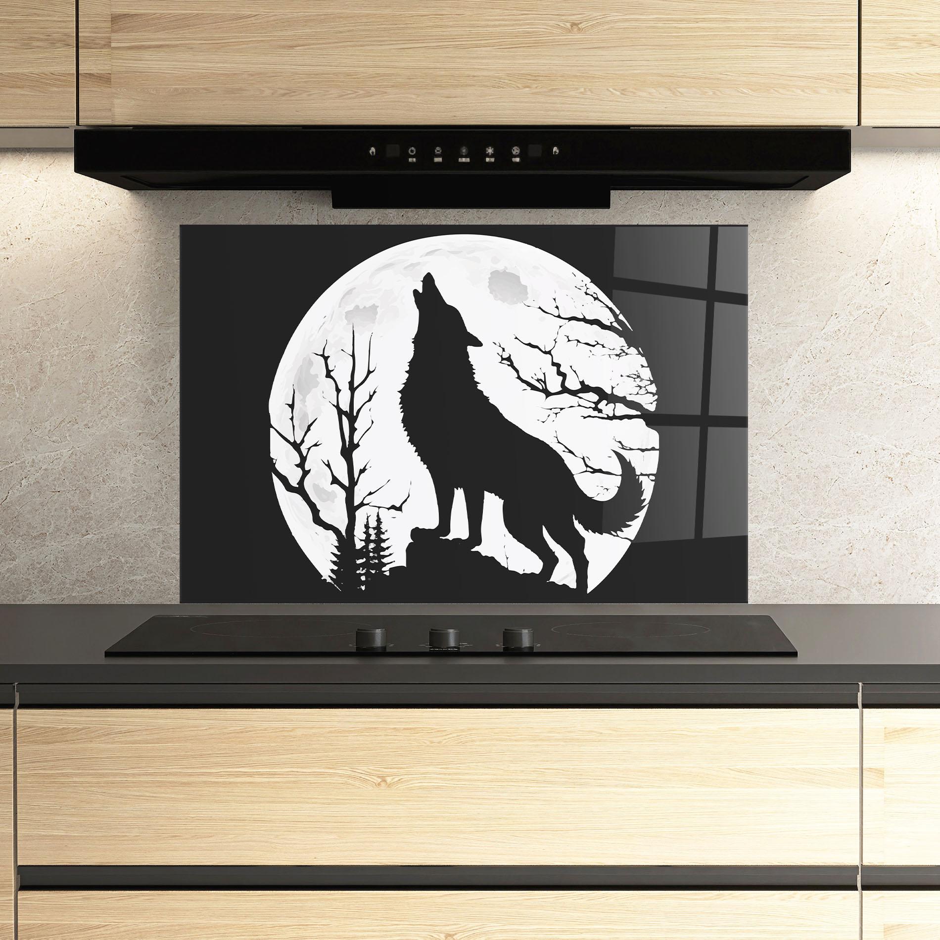 Panou Sticla Bucatarie Full Moon Wolf mockup 3