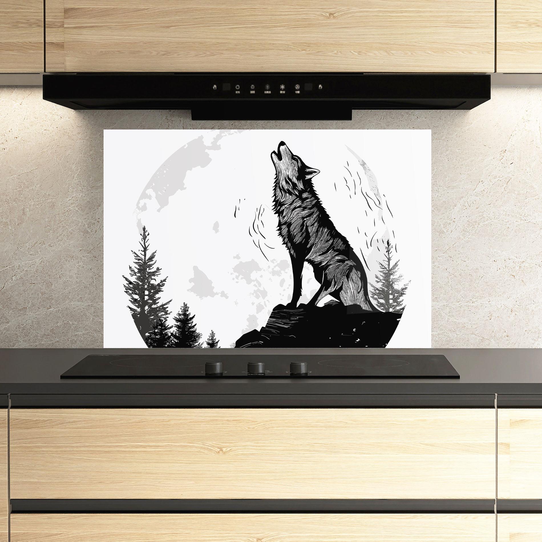 Panou Sticla Bucatarie Grey Moon Wolf mockup 3