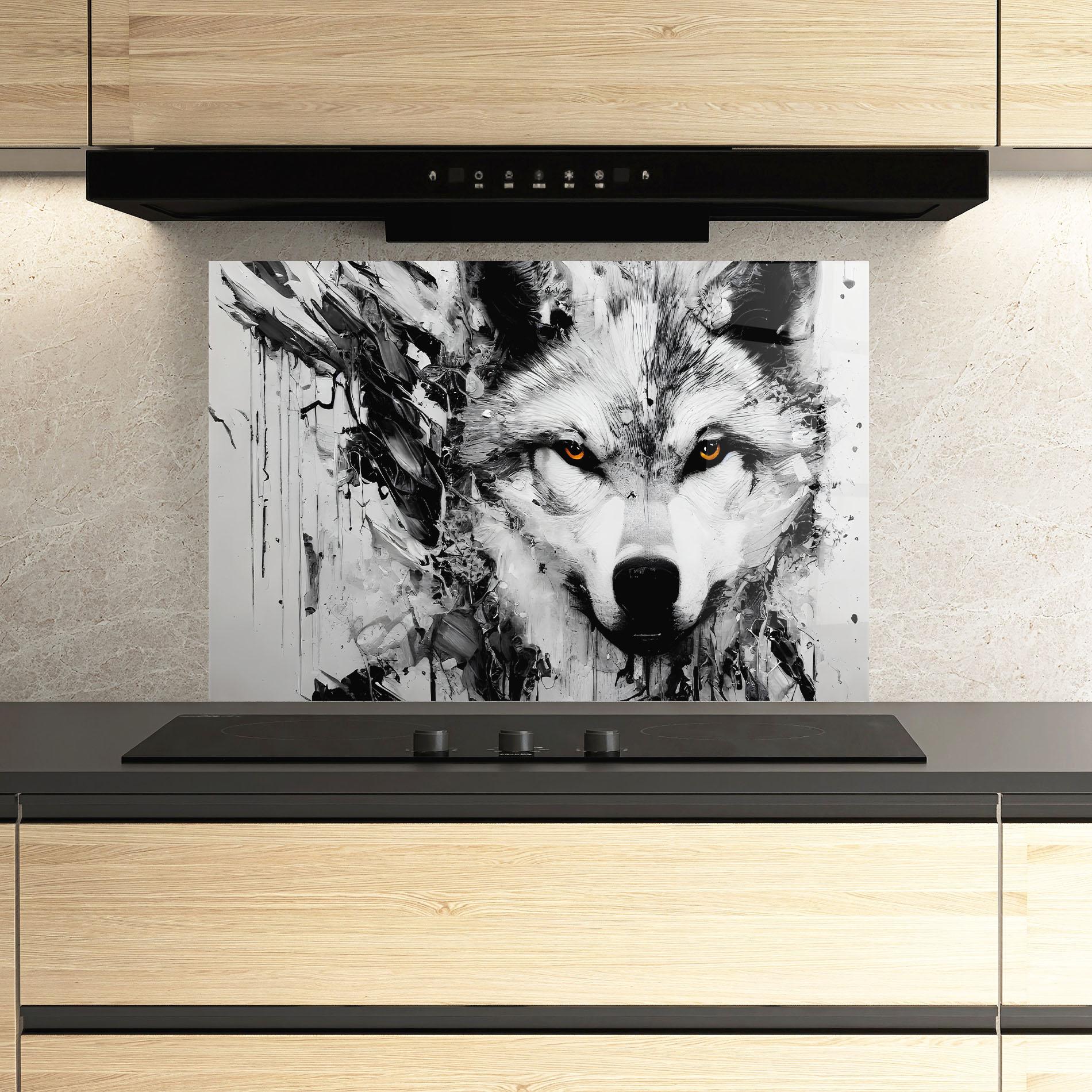 Panou Sticla Bucatarie Grey Wolf Portrait mockup 3