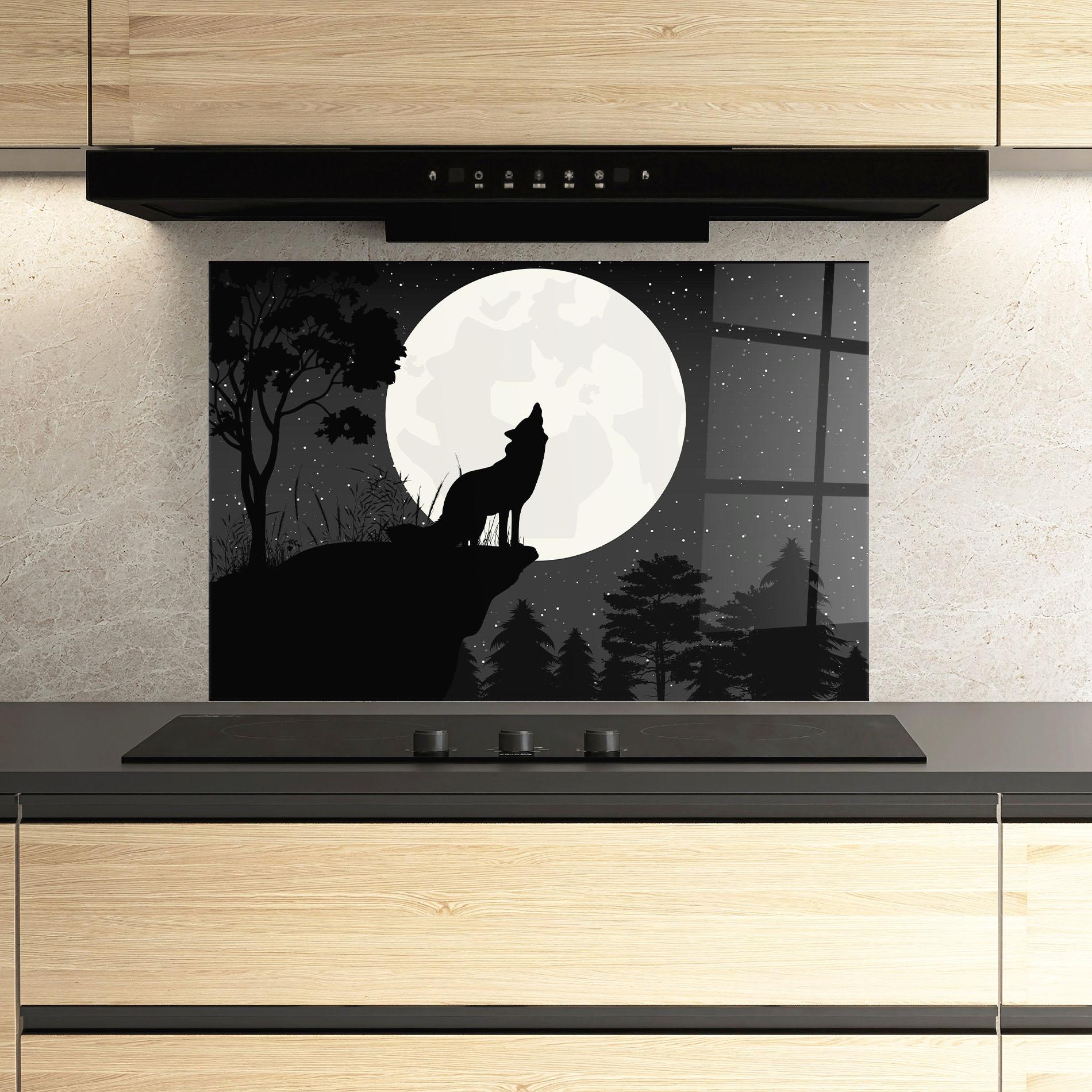 Panou Sticla Bucatarie Moon Wolf Silhouette mockup 3