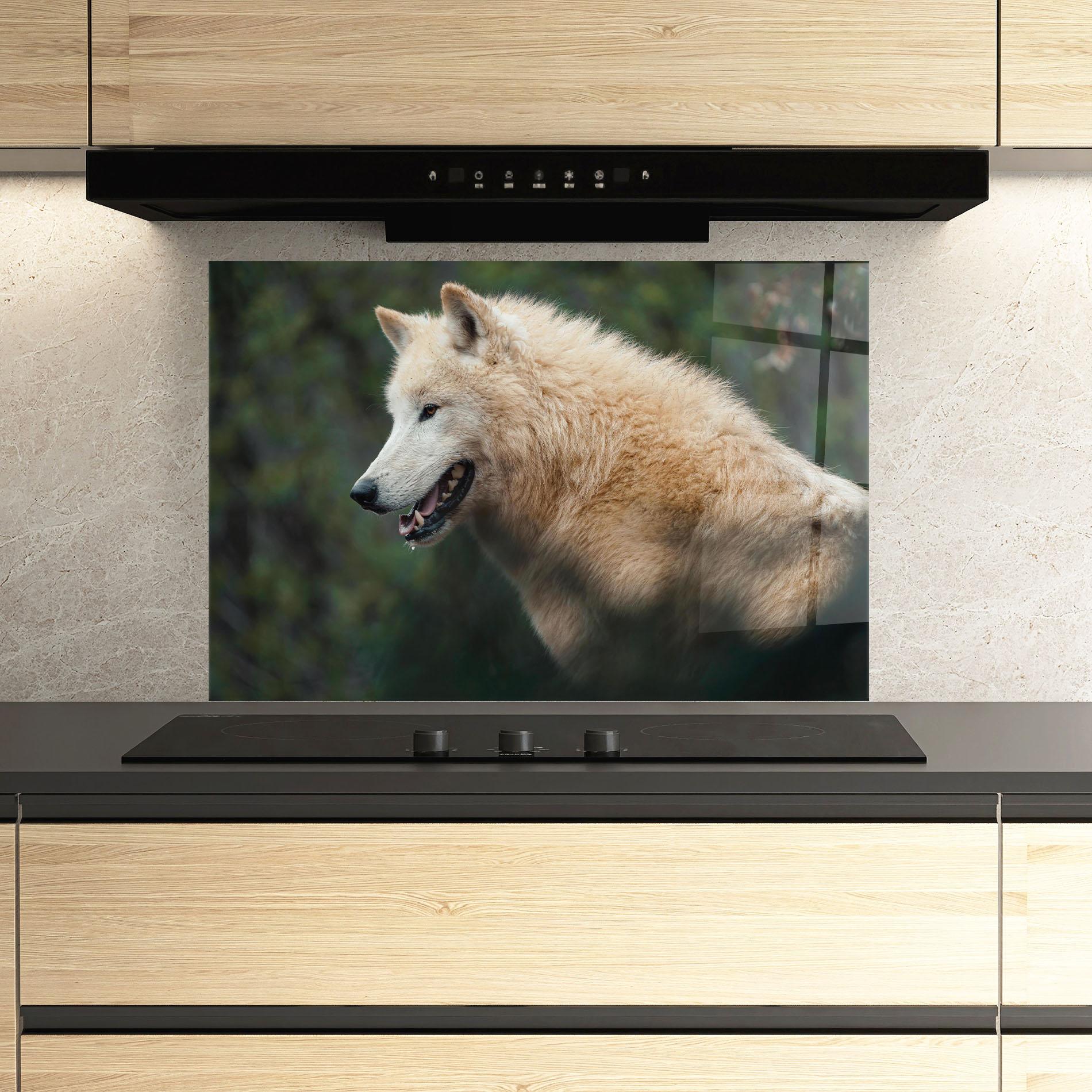 Panou Sticla Bucatarie White Alpha Wolf mockup 3