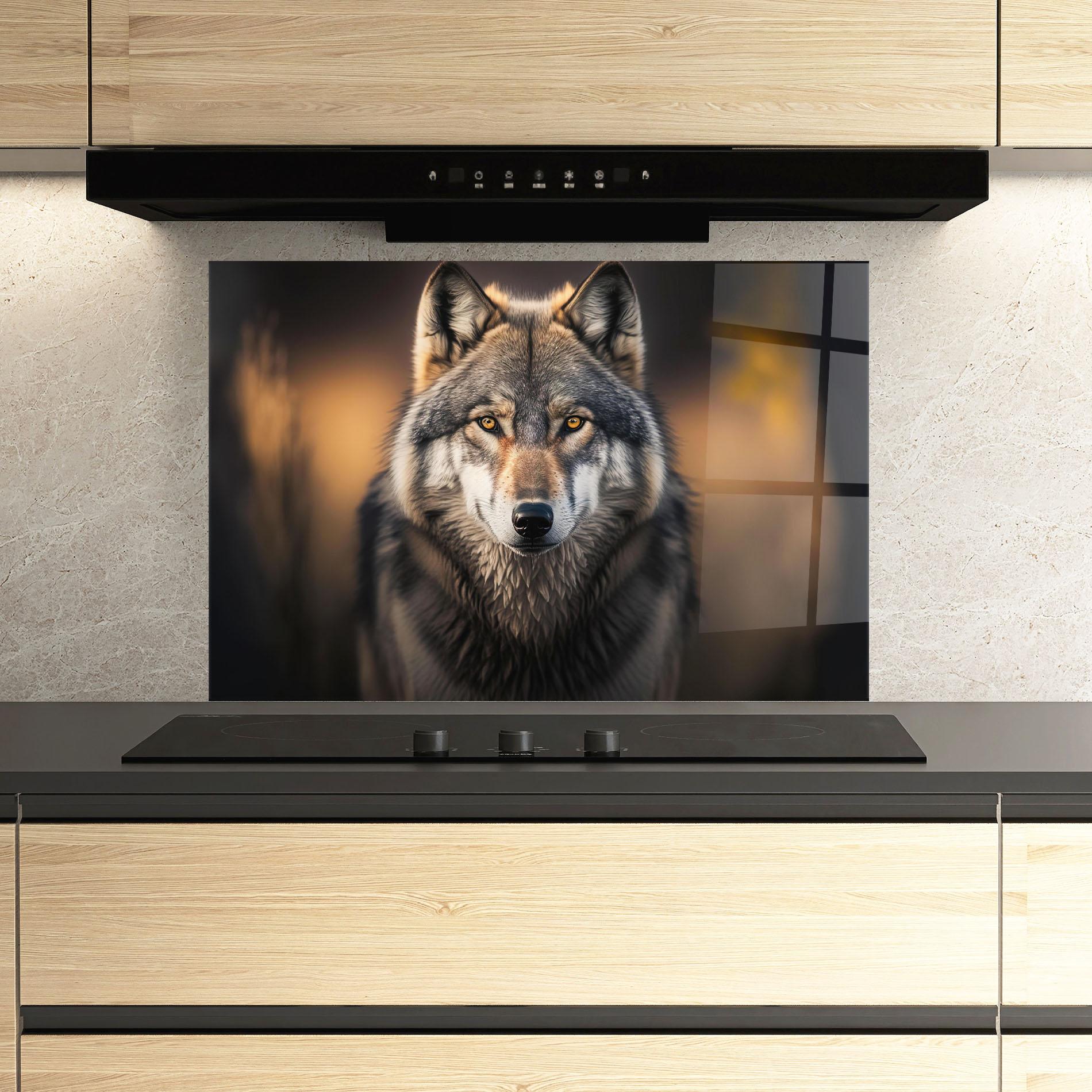 Panou Sticla Bucatarie Wild Gray Wolf mockup 3