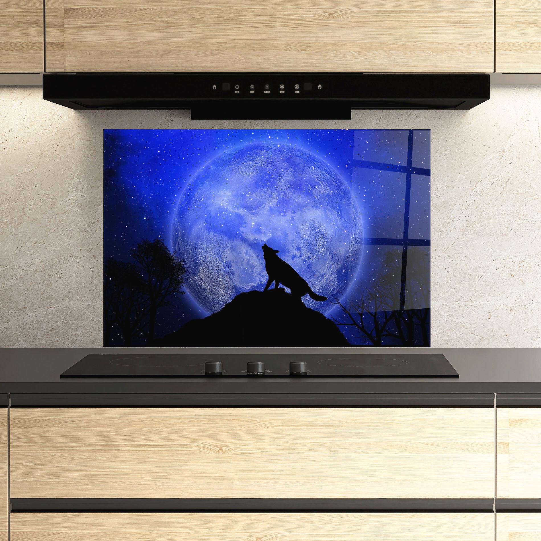 Panou Sticla Bucatarie Wolf Howling mockup 3