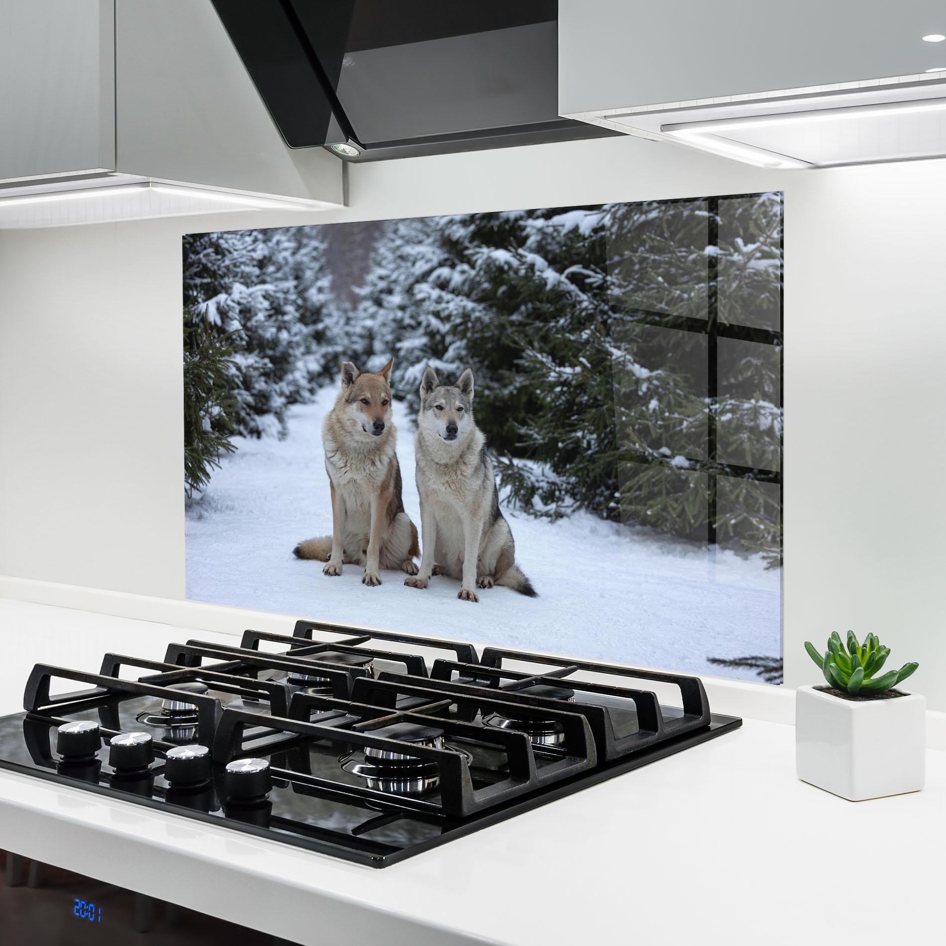 Panou Sticla Bucatarie 2 Wolfs Sitting mockup 6