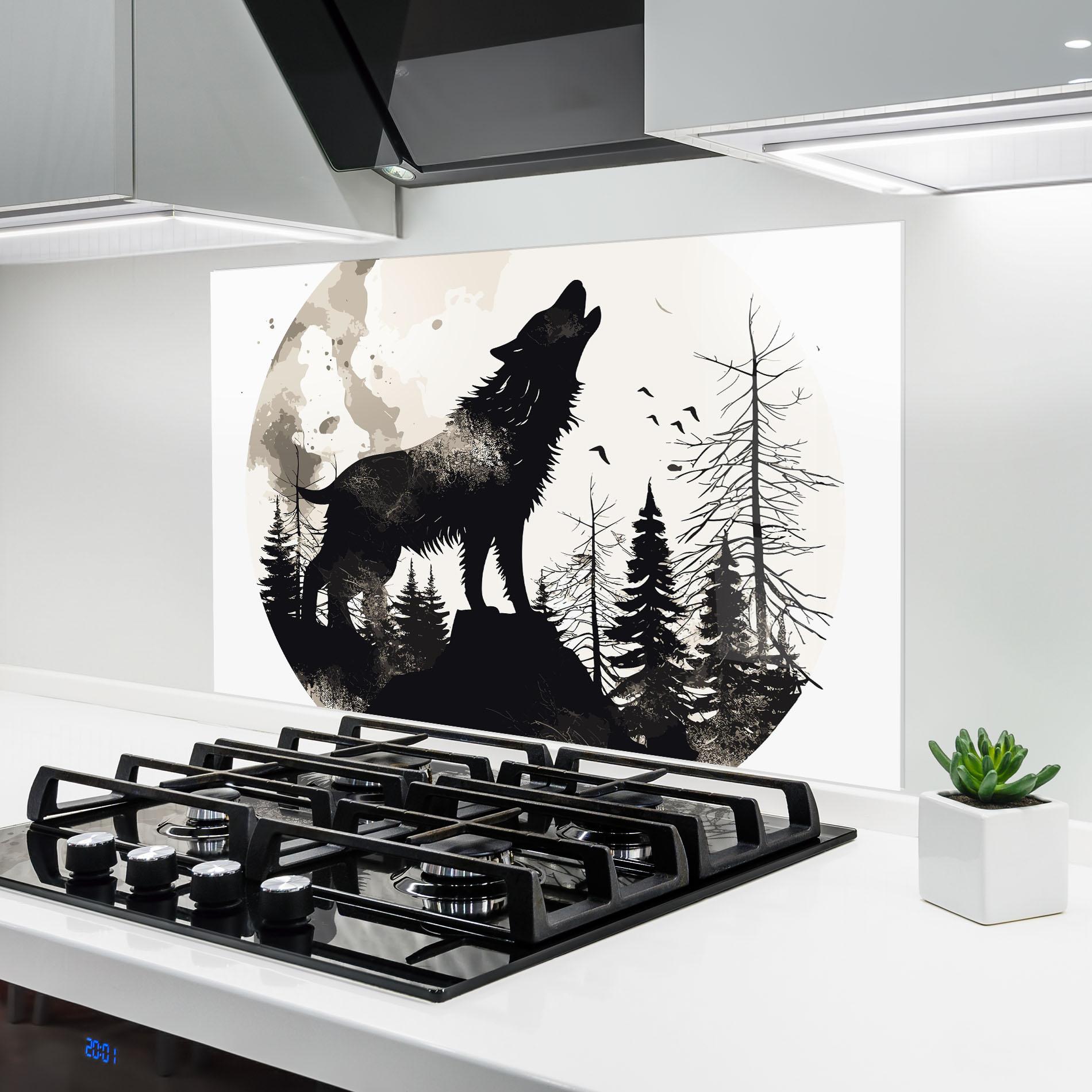 Panou Sticla Bucatarie Black On Cream Wolf mockup 6