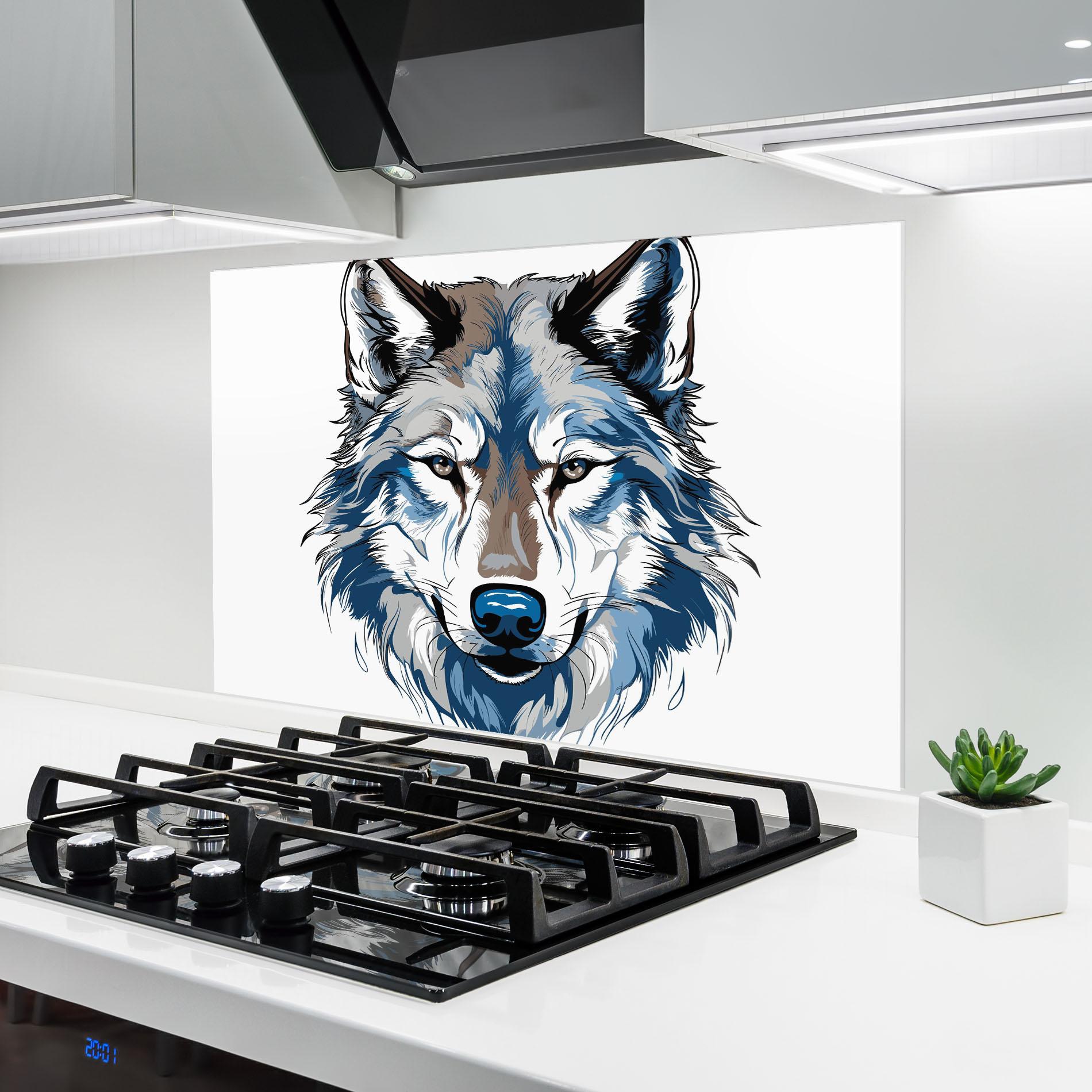 Panou Sticla Bucatarie Blue Wolf Head mockup 6