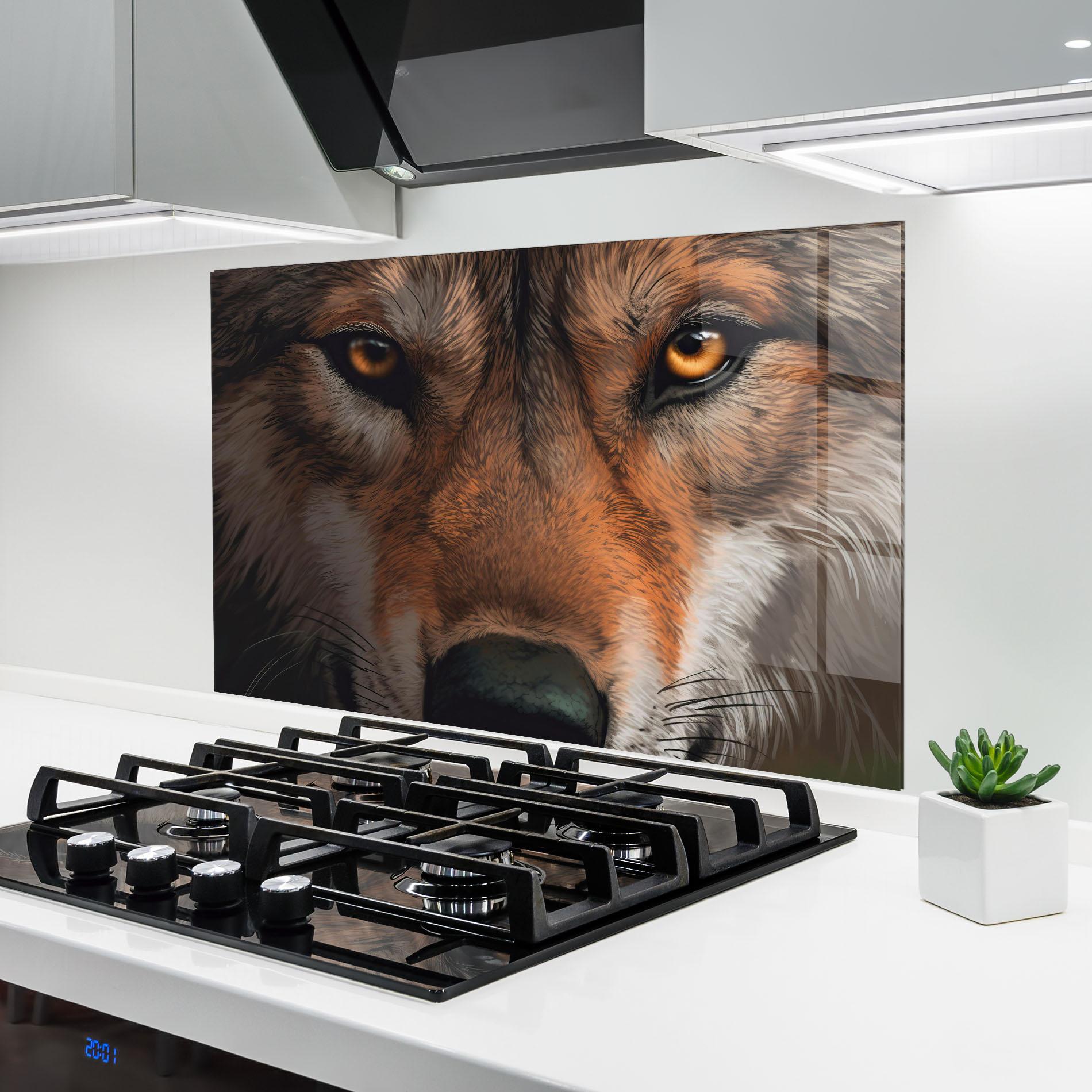 Panou Sticla Bucatarie Close Up Wolf Eyes mockup 6
