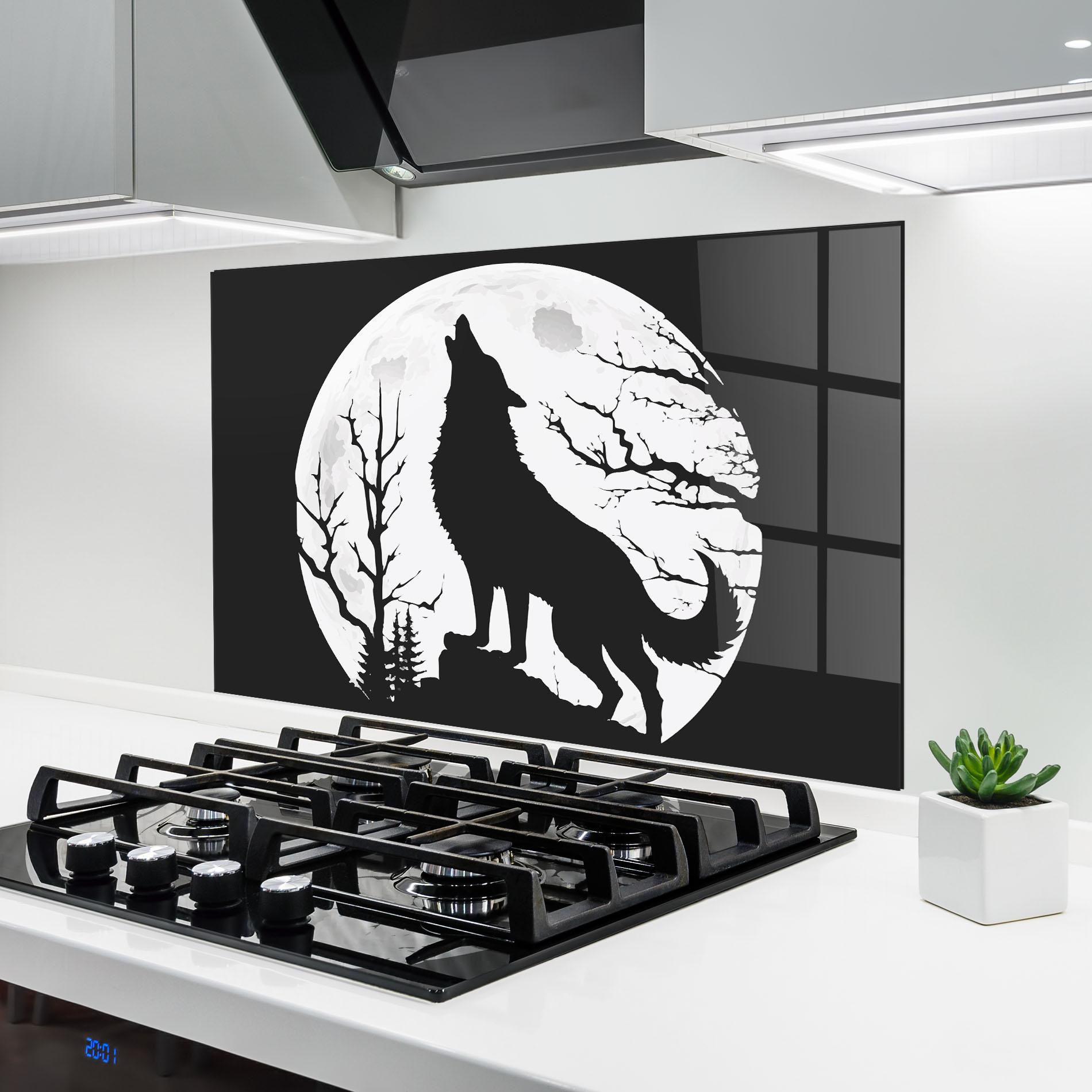 Panou Sticla Bucatarie Full Moon Wolf mockup 6