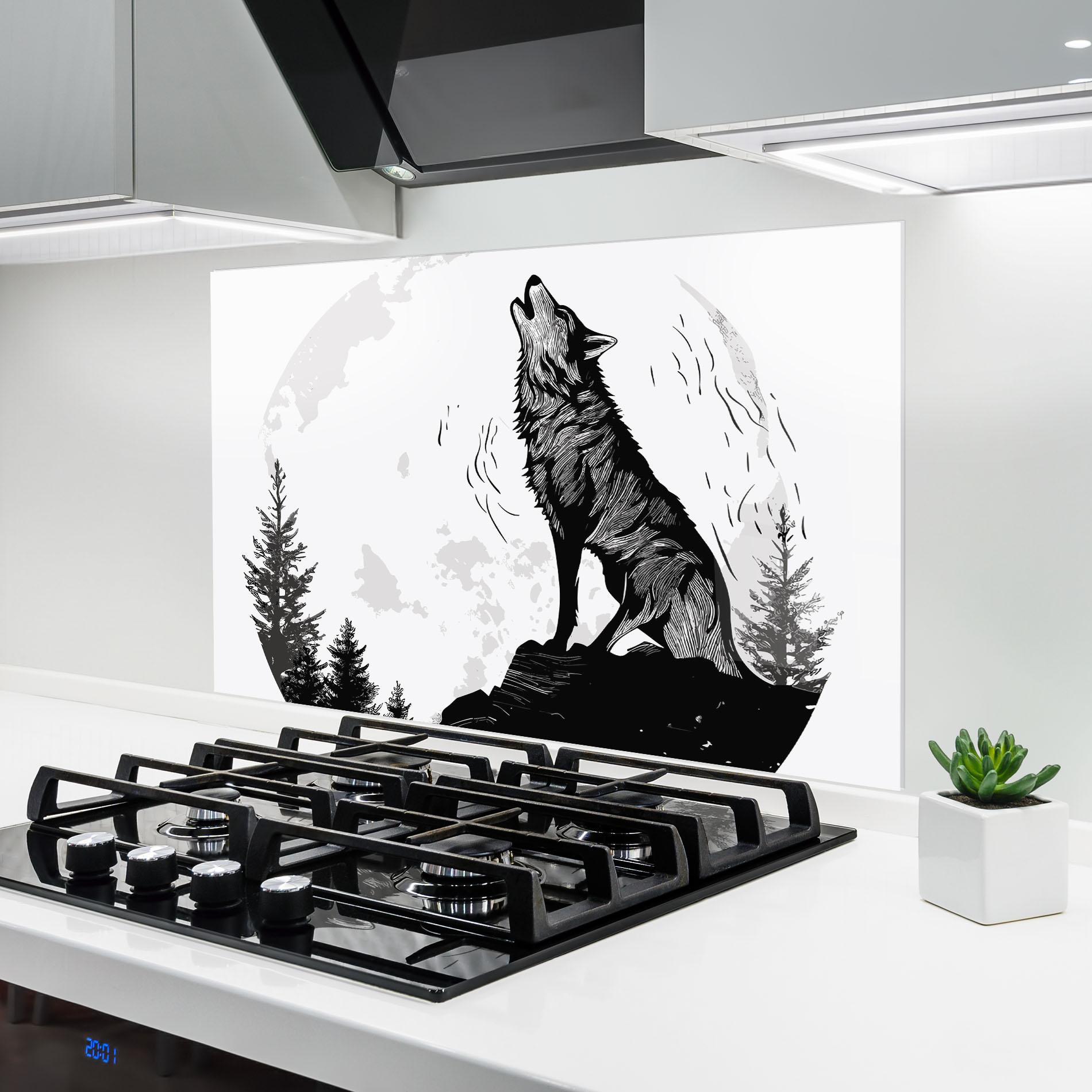 Panou Sticla Bucatarie Grey Moon Wolf mockup 6