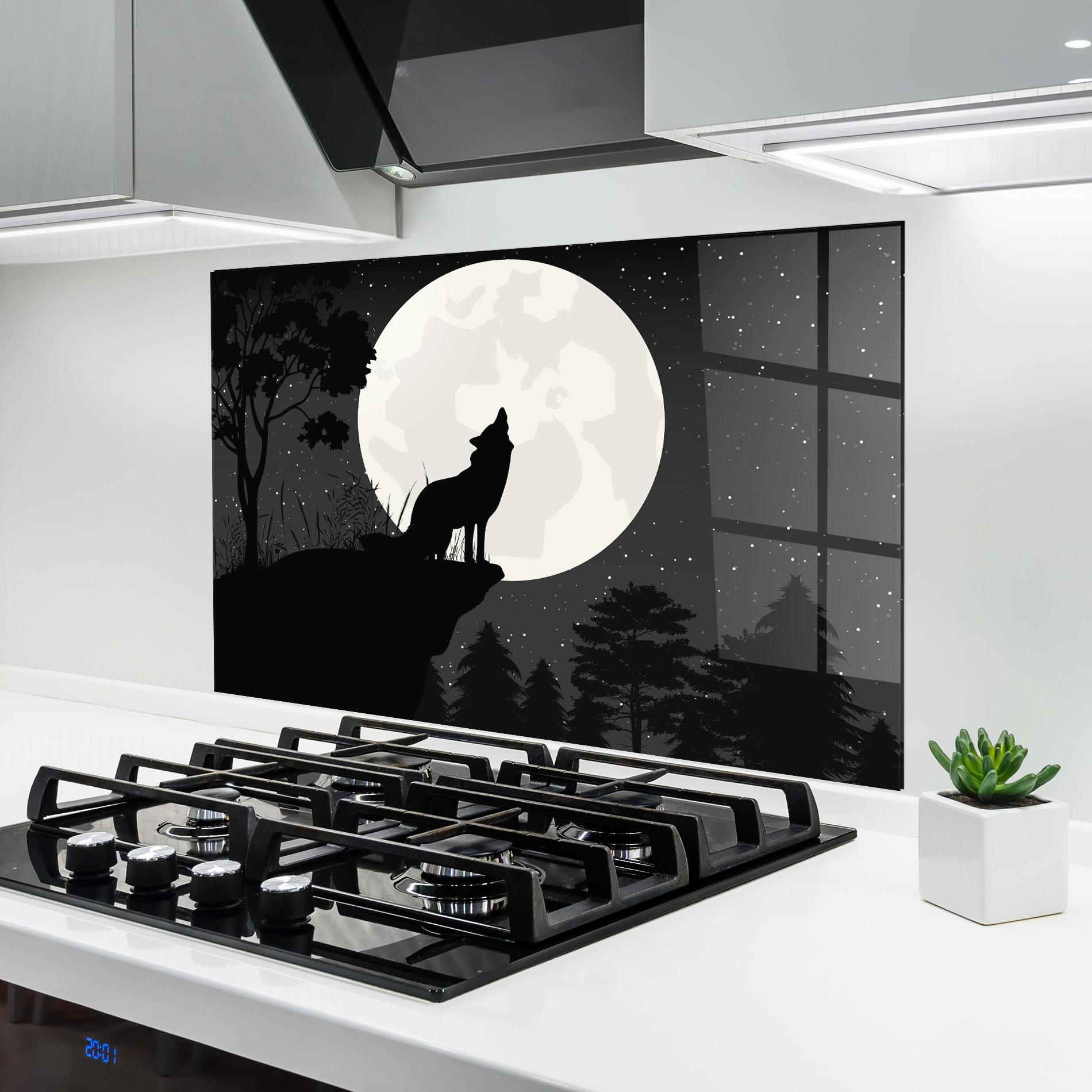 Panou Sticla Bucatarie Moon Wolf Silhouette mockup 6