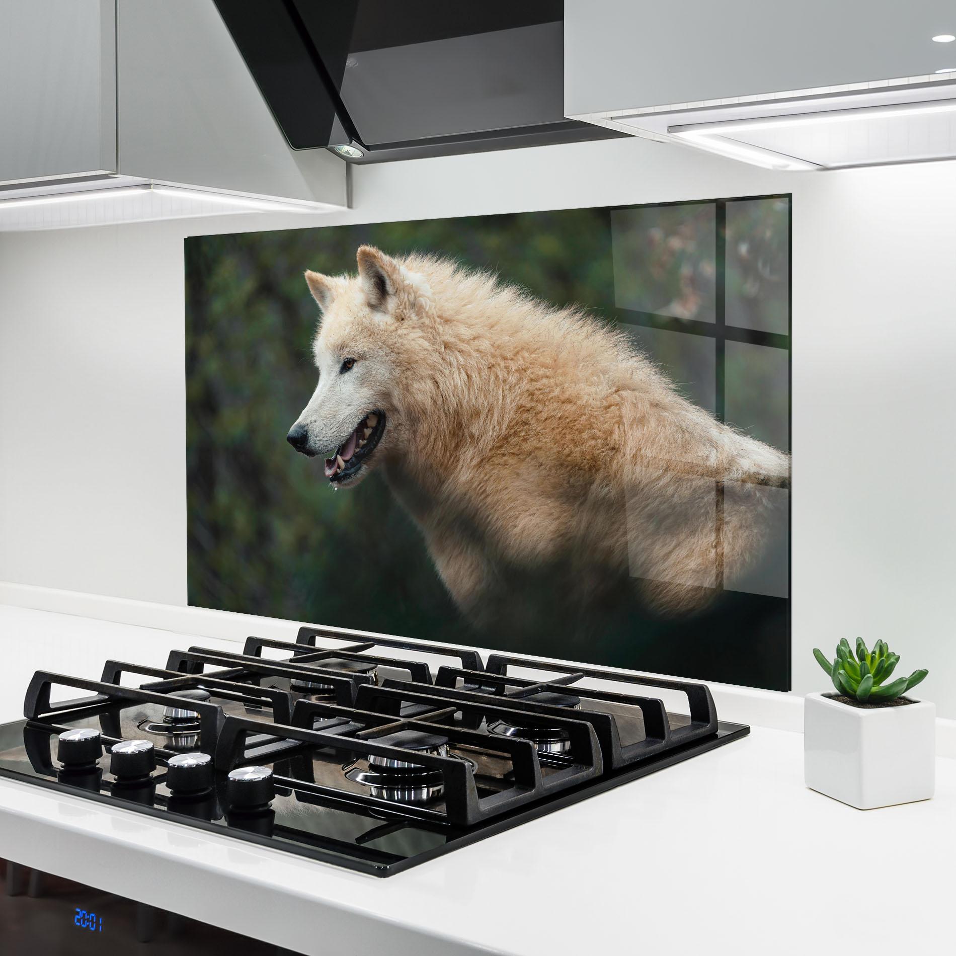 Panou Sticla Bucatarie White Alpha Wolf mockup 6