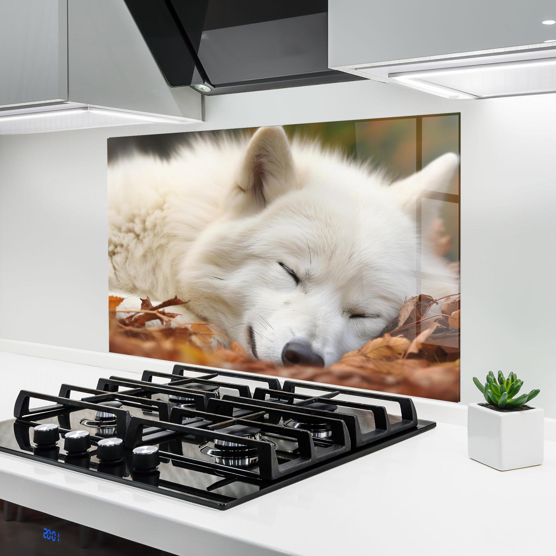 Panou Sticla Bucatarie White Wolf Sleeping mockup 6