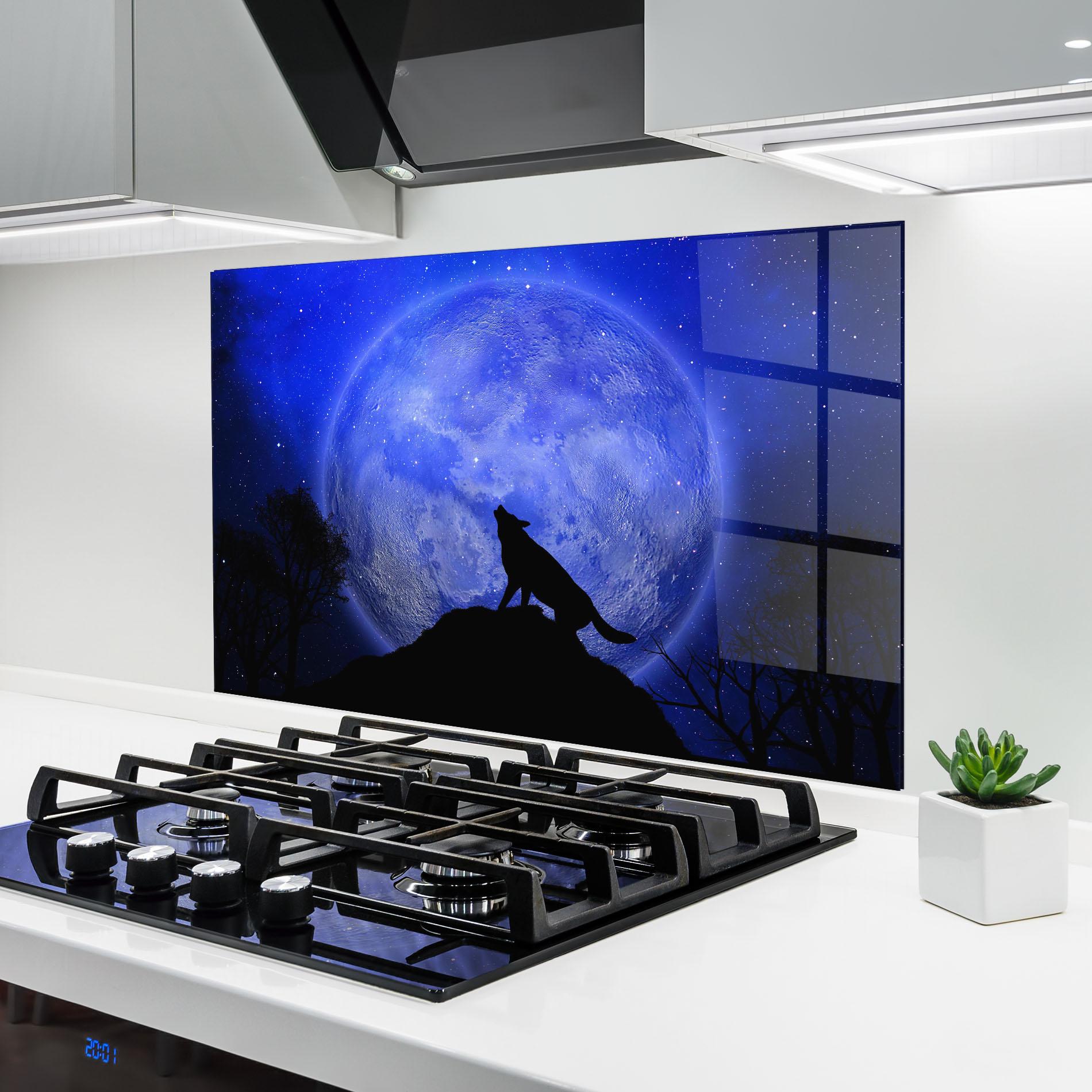 Panou Sticla Bucatarie Wolf Howling mockup 6