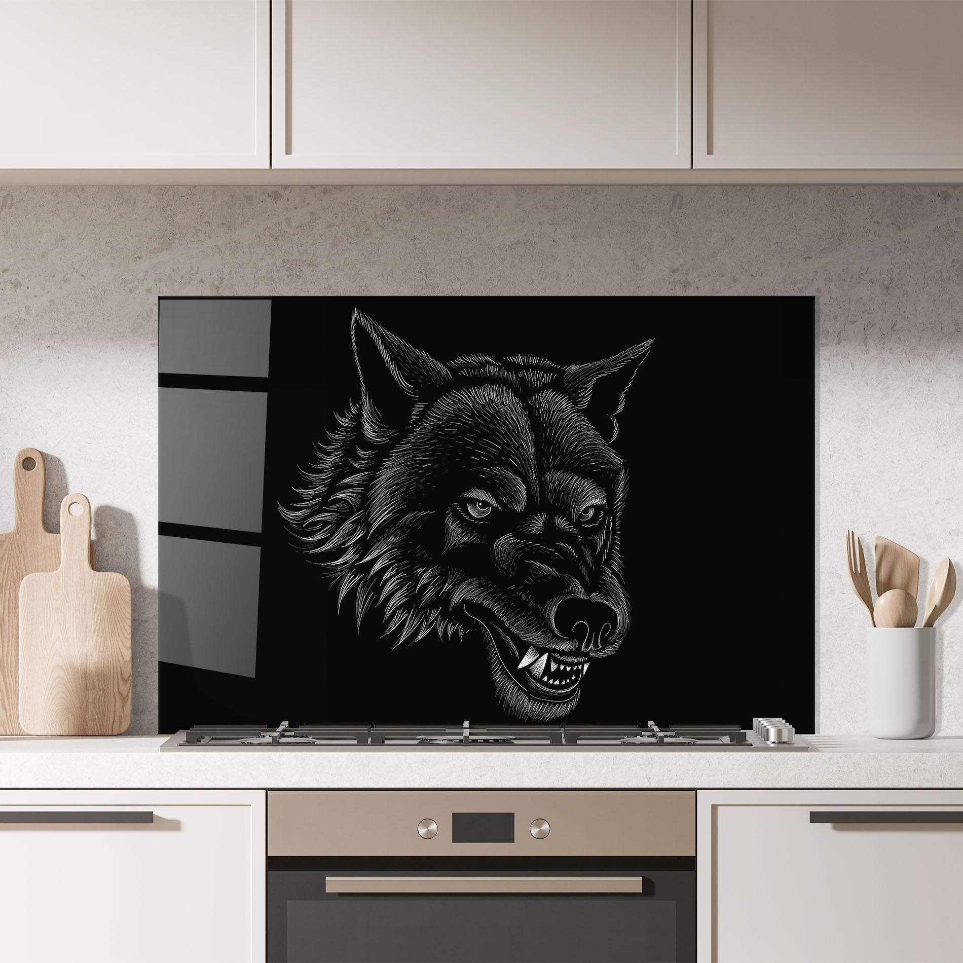 Panou Sticla Bucatarie Angry Wolf Face mockup 7
