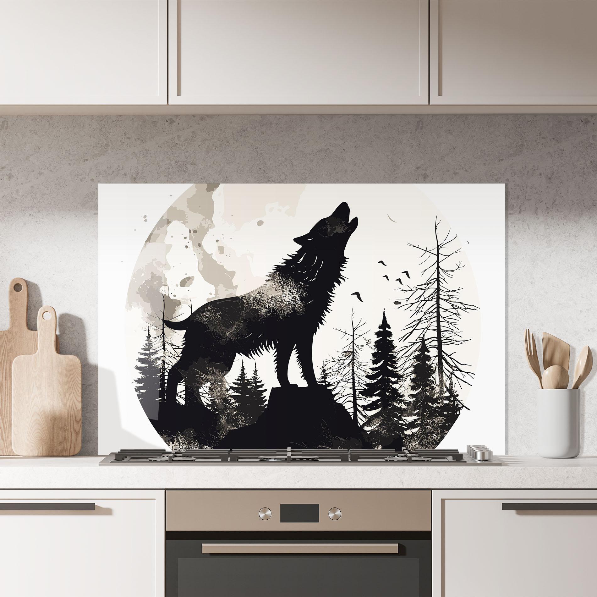 Panou Sticla Bucatarie Black On Cream Wolf mockup 7