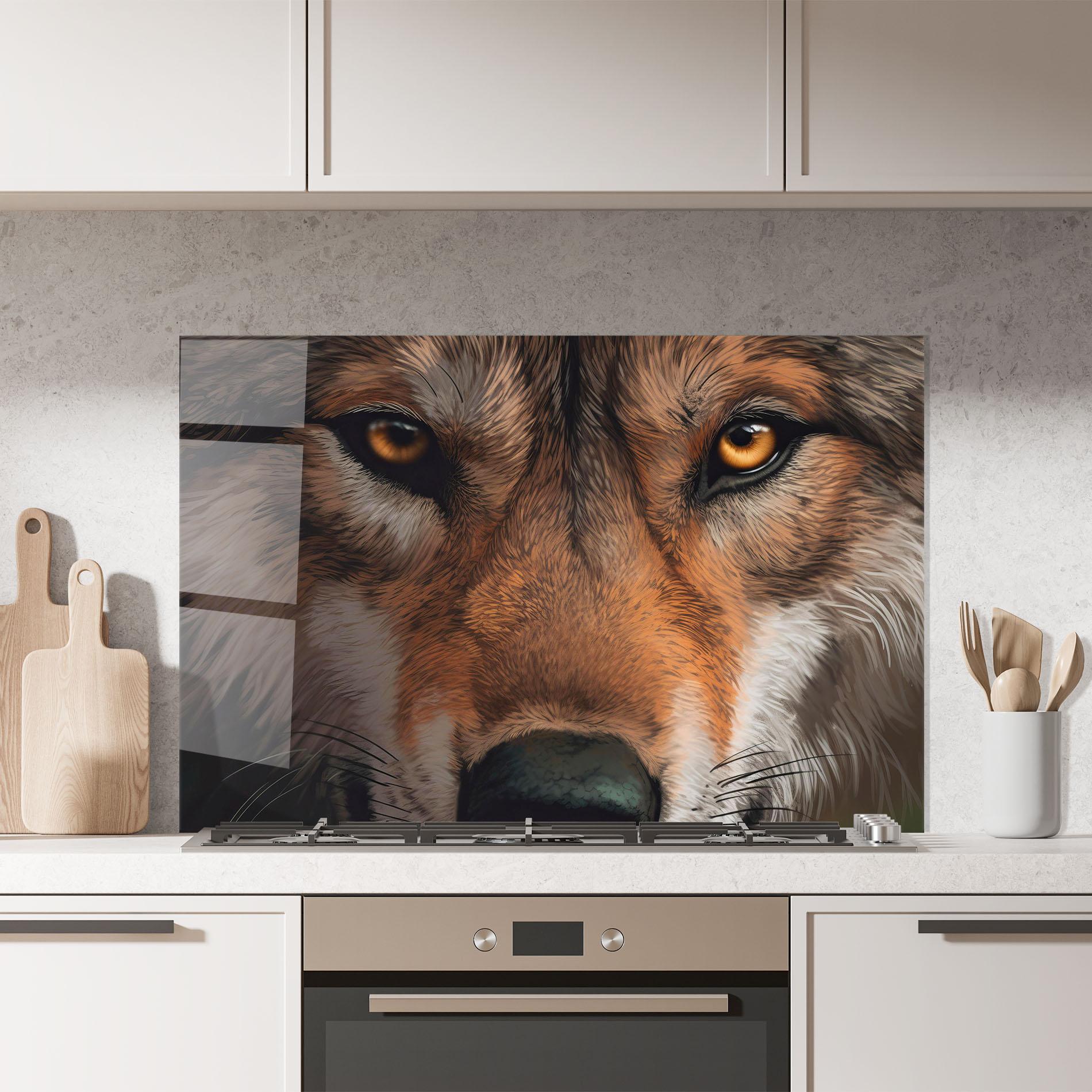 Panou Sticla Bucatarie Close Up Wolf Eyes mockup 7