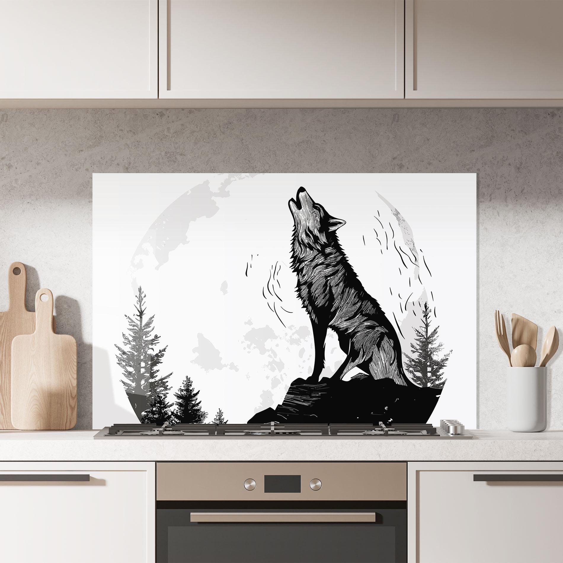 Panou Sticla Bucatarie Grey Moon Wolf mockup 7