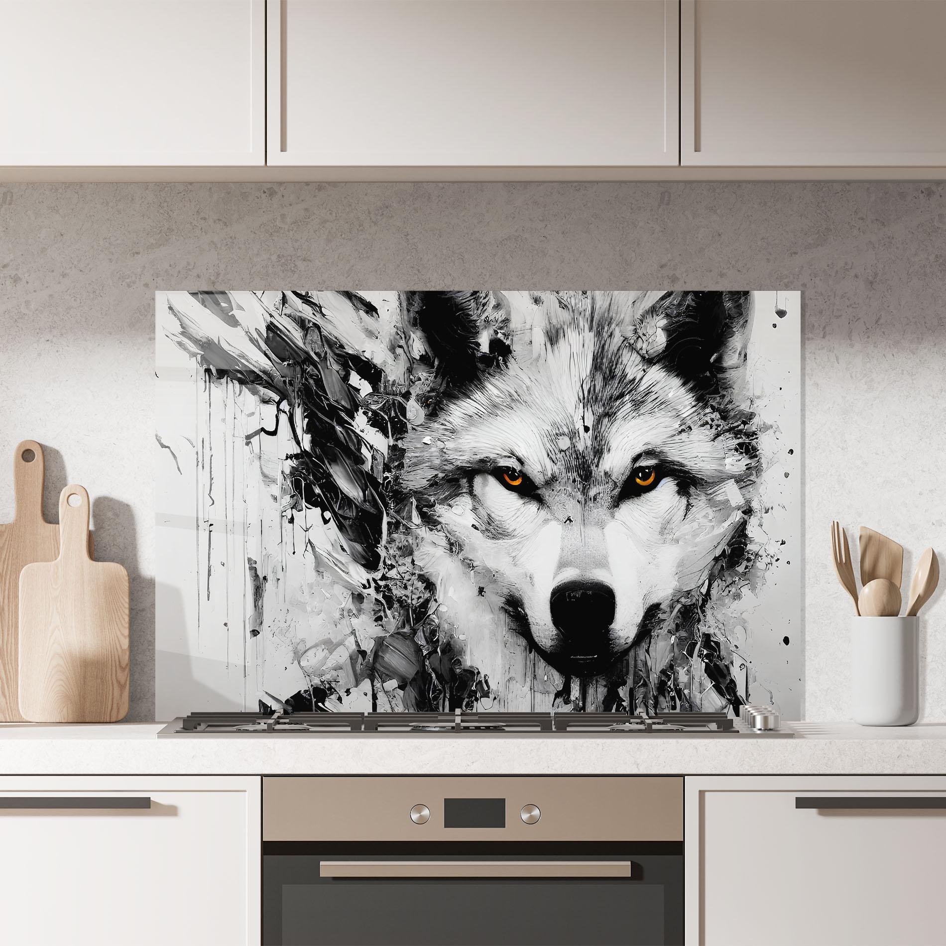 Panou Sticla Bucatarie Grey Wolf Portrait mockup 7