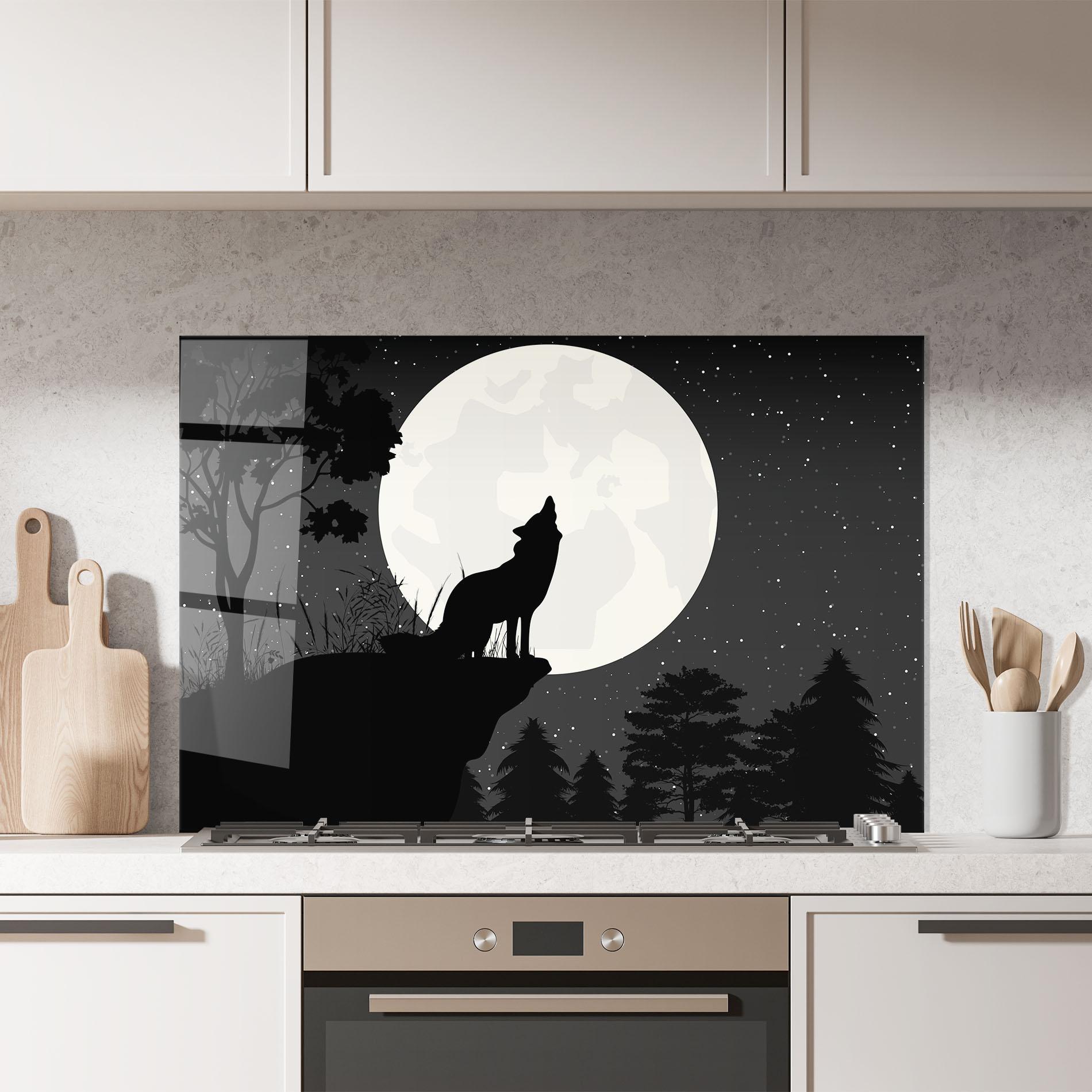 Panou Sticla Bucatarie Moon Wolf Silhouette mockup 7