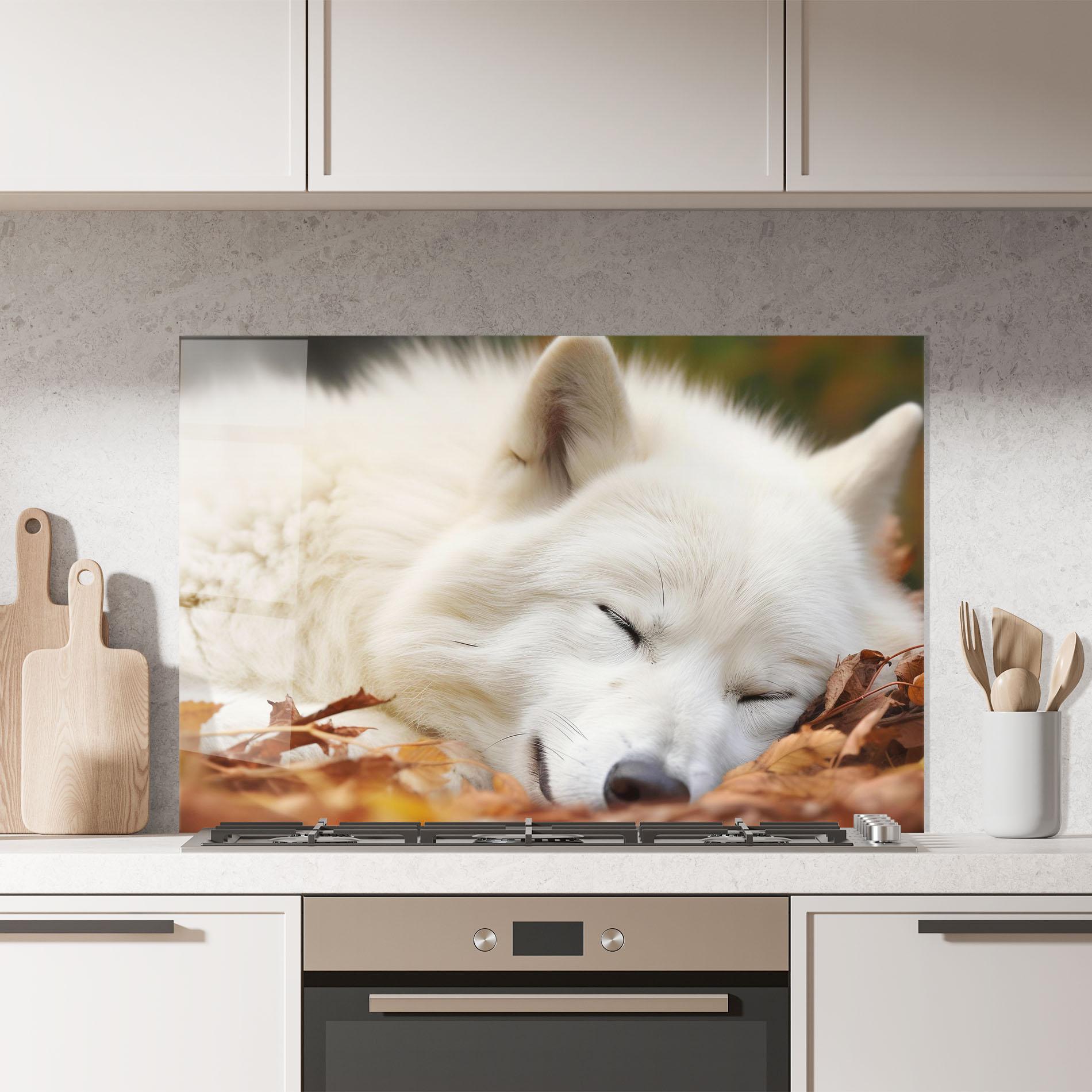Panou Sticla Bucatarie White Wolf Sleeping mockup 7