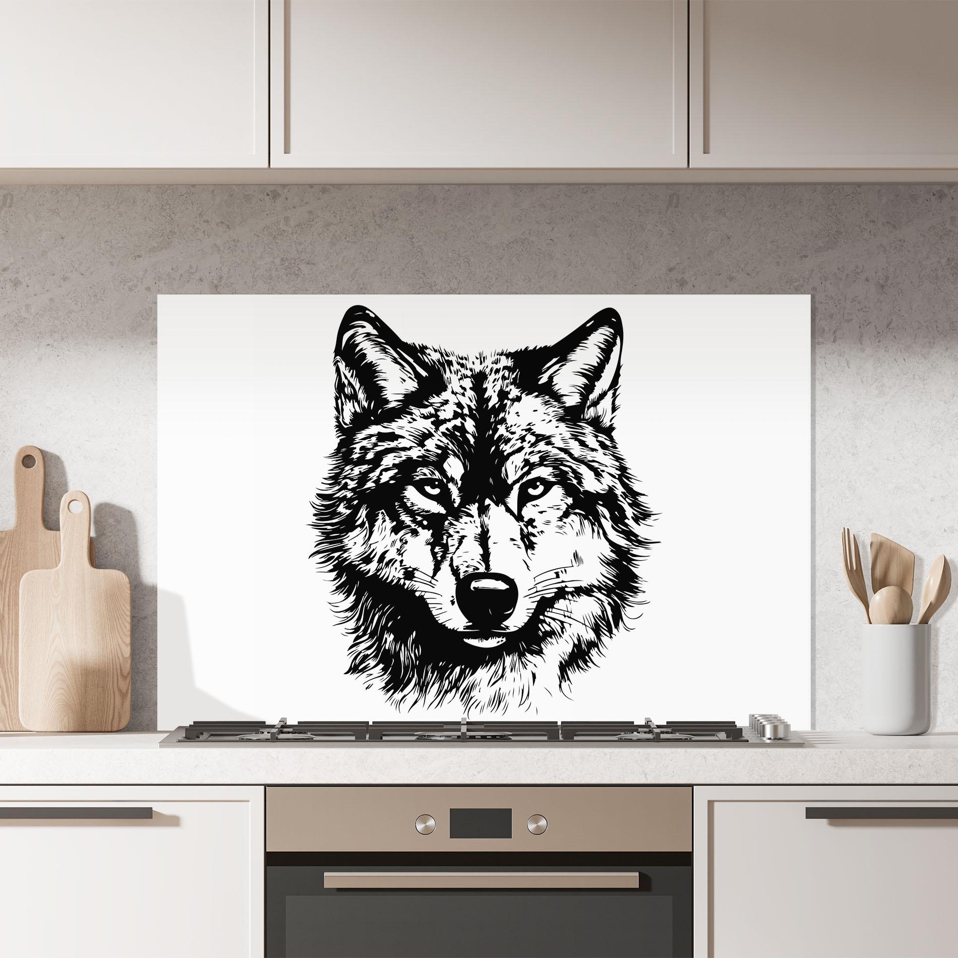 Panou Sticla Bucatarie Wolf Head Shilouette mockup 7