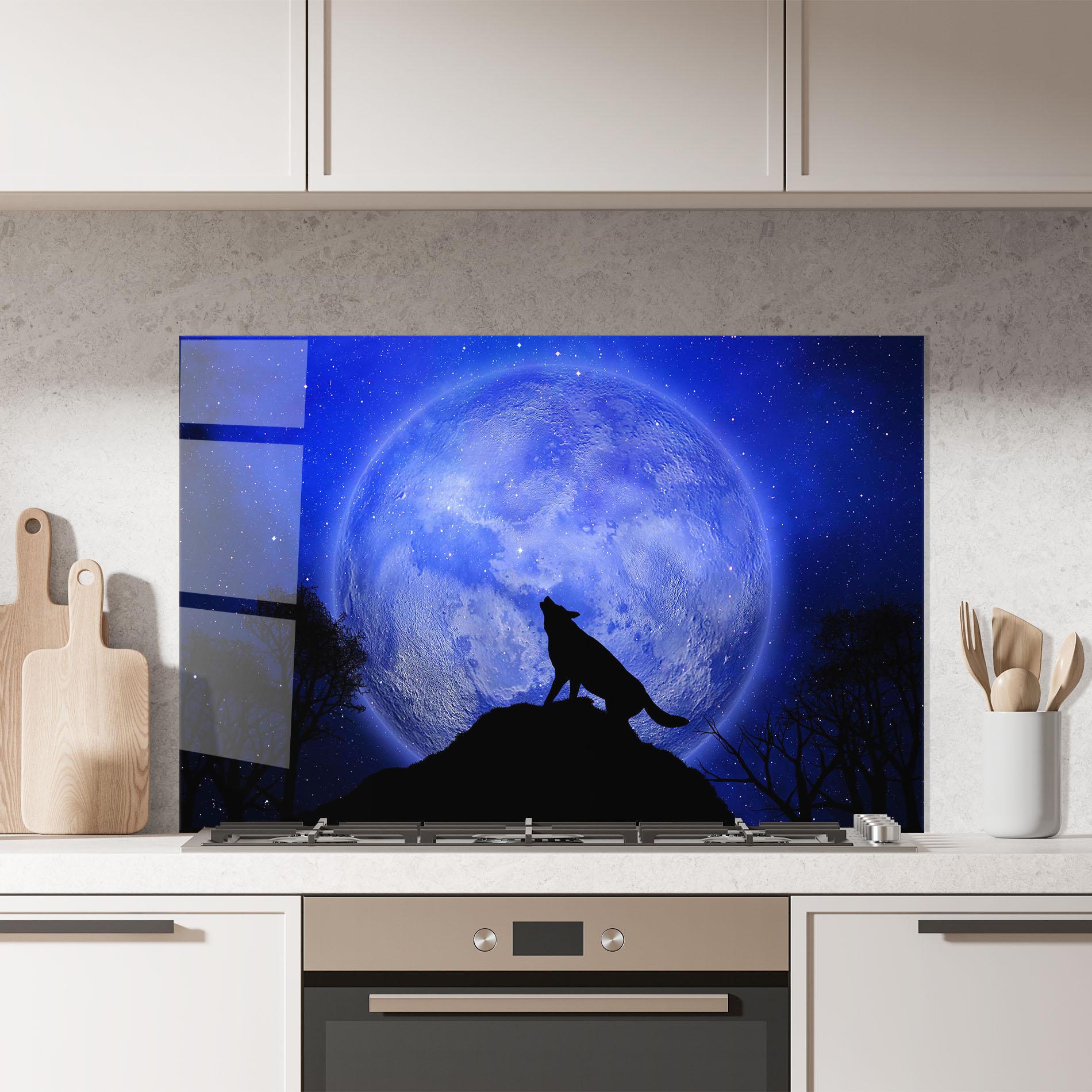 Panou Sticla Bucatarie Wolf Howling mockup 7