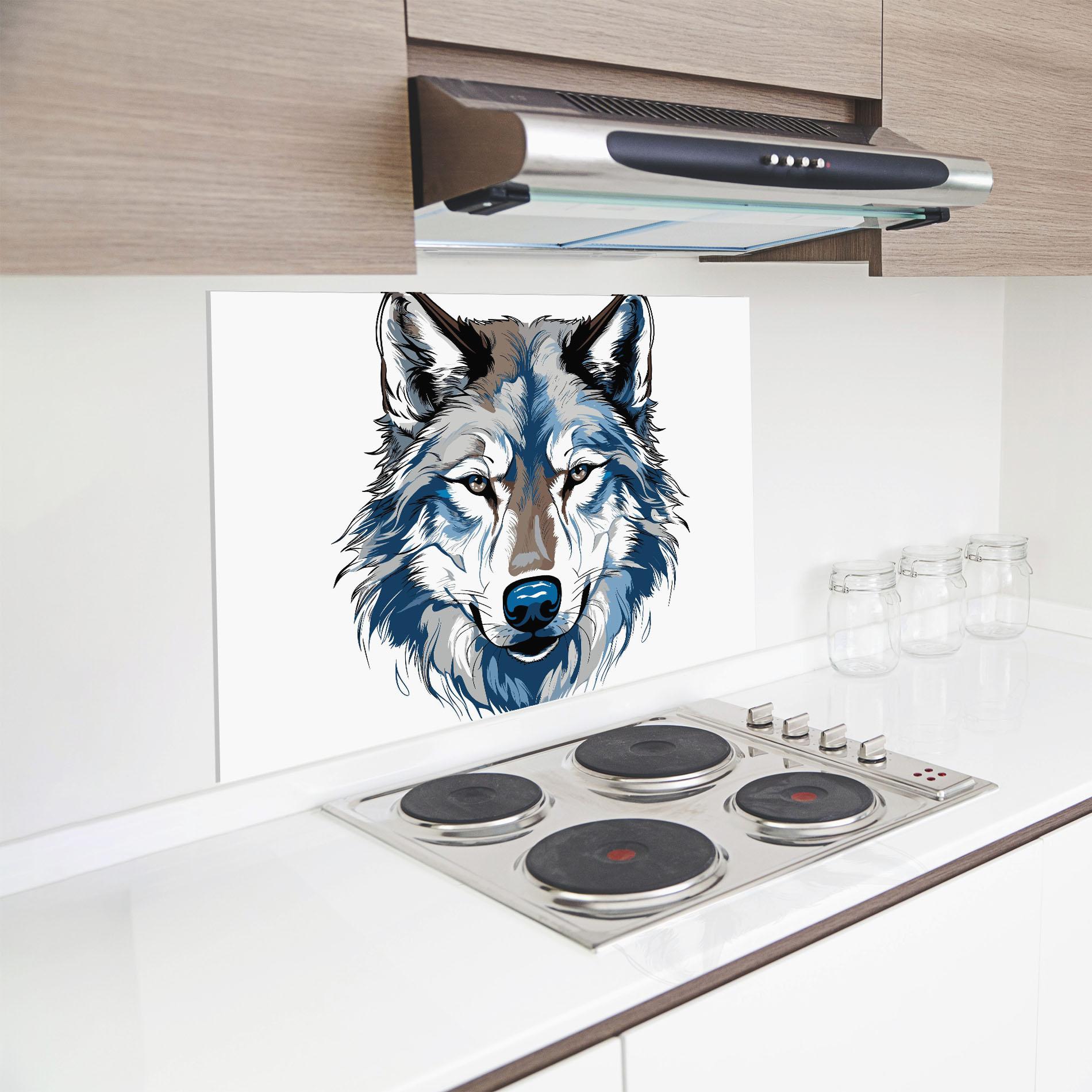 Panou Sticla Bucatarie Blue Wolf Head mockup 8